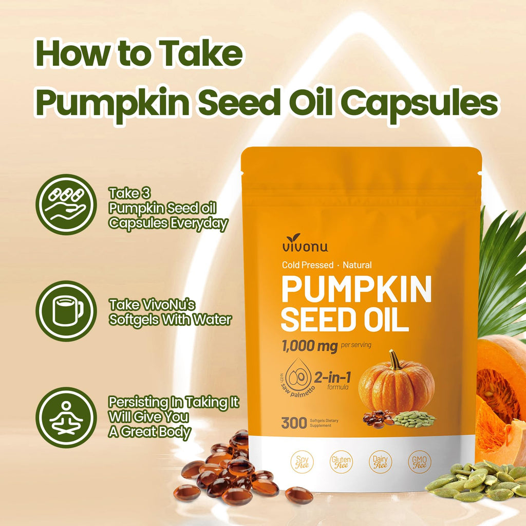 VivoNu Pumpkin Seed Oil with Saw Palmetto – Cold Pressed, 300 Softgels