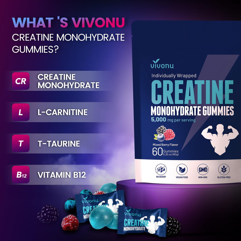 VivoNu Creatine Gummies – 5000mg Creatine Monohydrate Per Serving