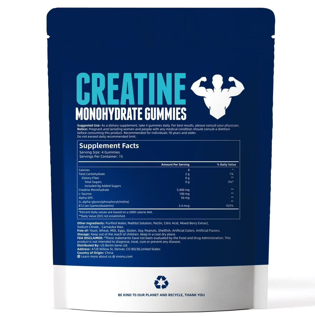VivoNu Creatine Gummies – 5000mg Creatine Monohydrate Per Serving