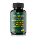 VPKIN Magnesium Ashwagandha 5-in-1 Supplement | Magnesium Glycinate, L-Theanine, Melatonin & Vitamin D3 | Gluten Free, 120 Capsules