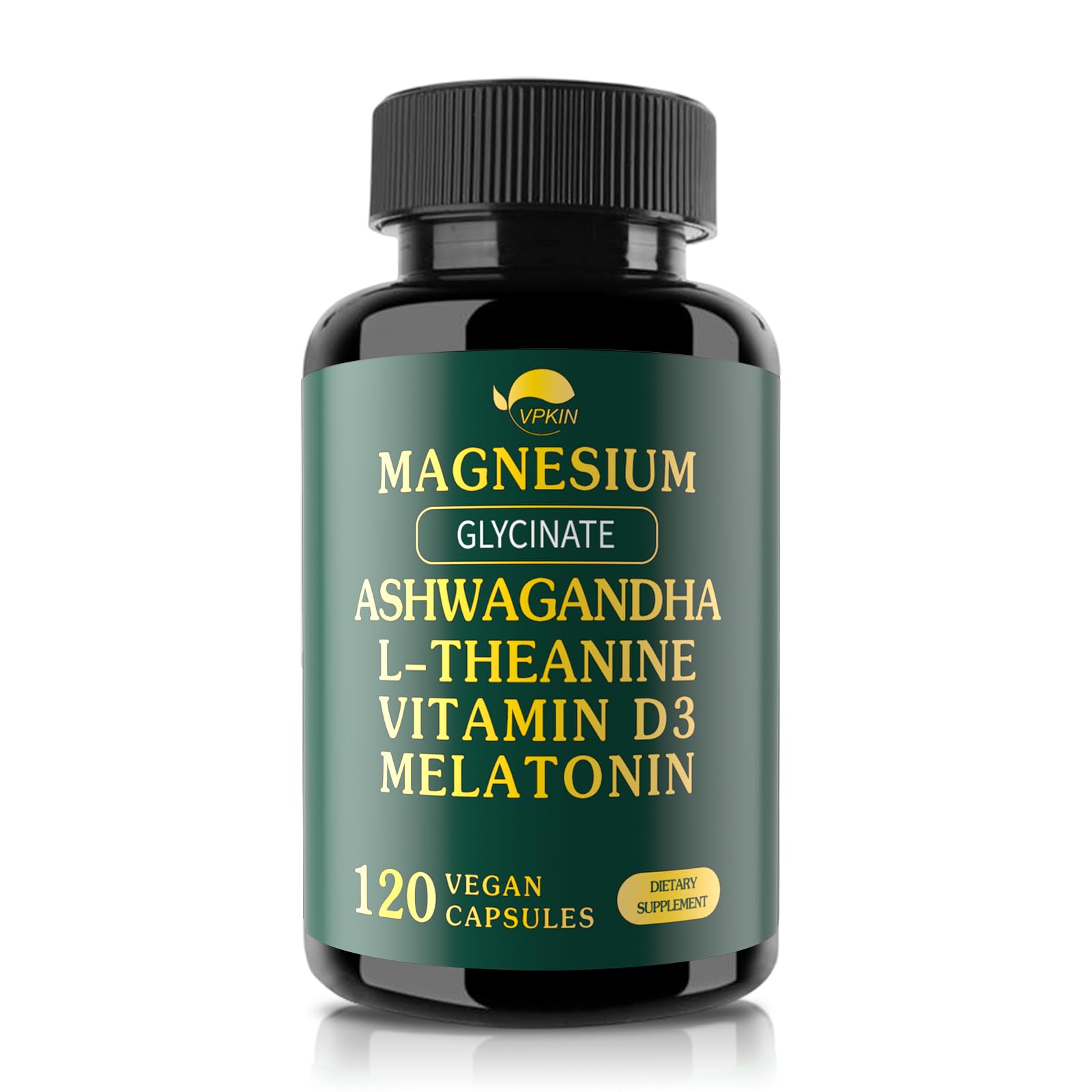 VPKIN Magnesium Ashwagandha 5-in-1 Supplement | Magnesium Glycinate, L-Theanine, Melatonin & Vitamin D3 | Gluten Free, 120 Capsules