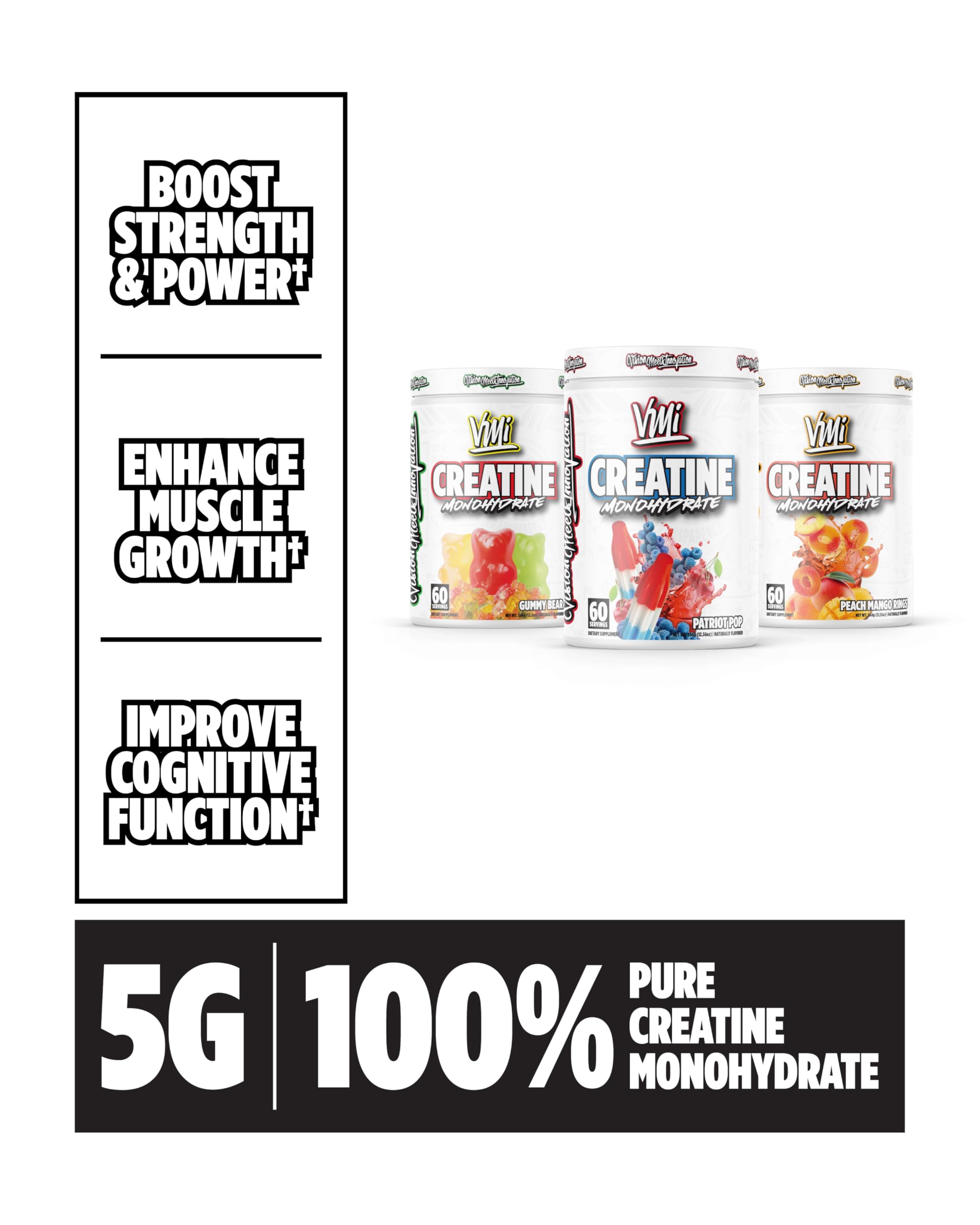 VMI Sports Creatine Monohydrate Powder – 5 g Serving, 60 Servings, Gummy Bear Flavor
