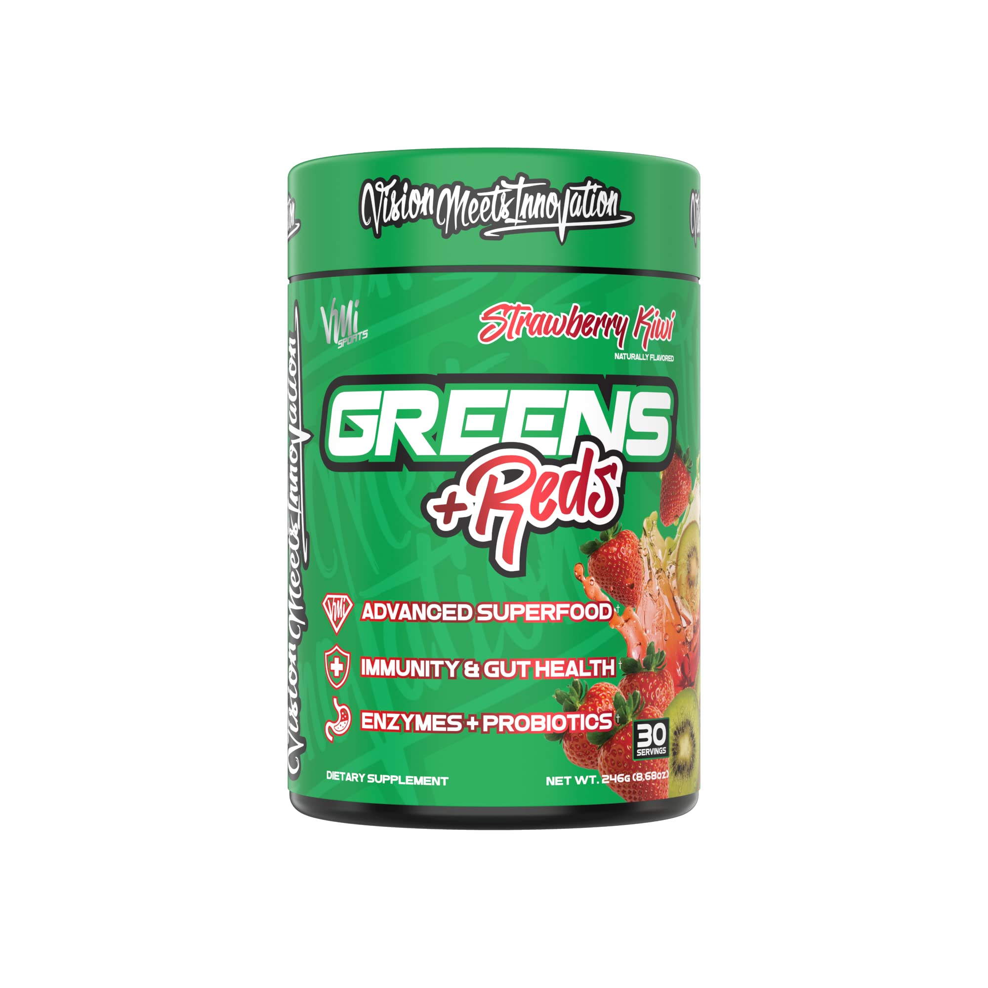 VMI Greens + Reds: Immunity & Gut Health Superfood | 30 Servings Strawberry Kiwi