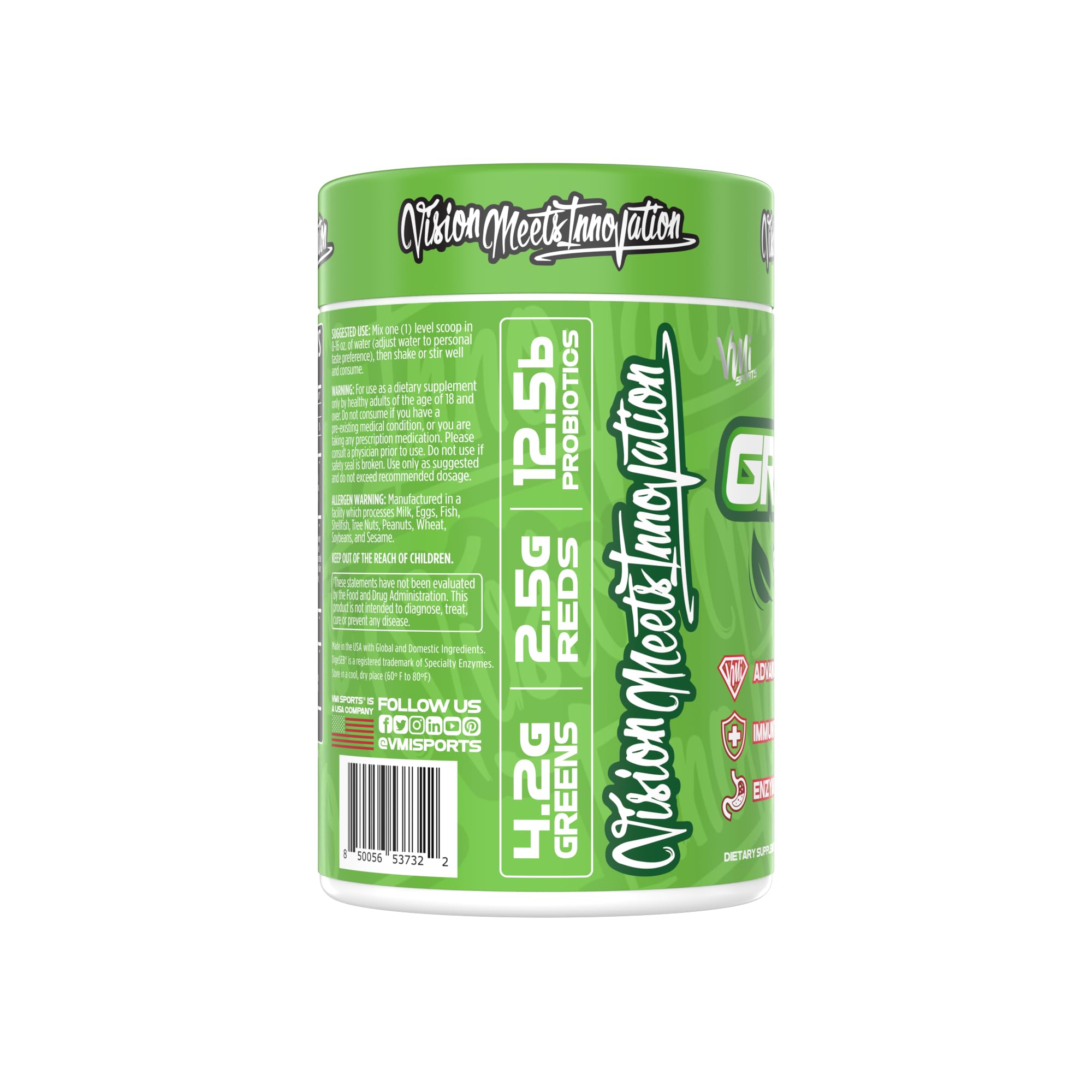 VMI Sports Greens + Reds Advanced Superfood – Immunity & Gut Health with Enzymes & Probiotics | 30 Servings (Dragon Fruit)