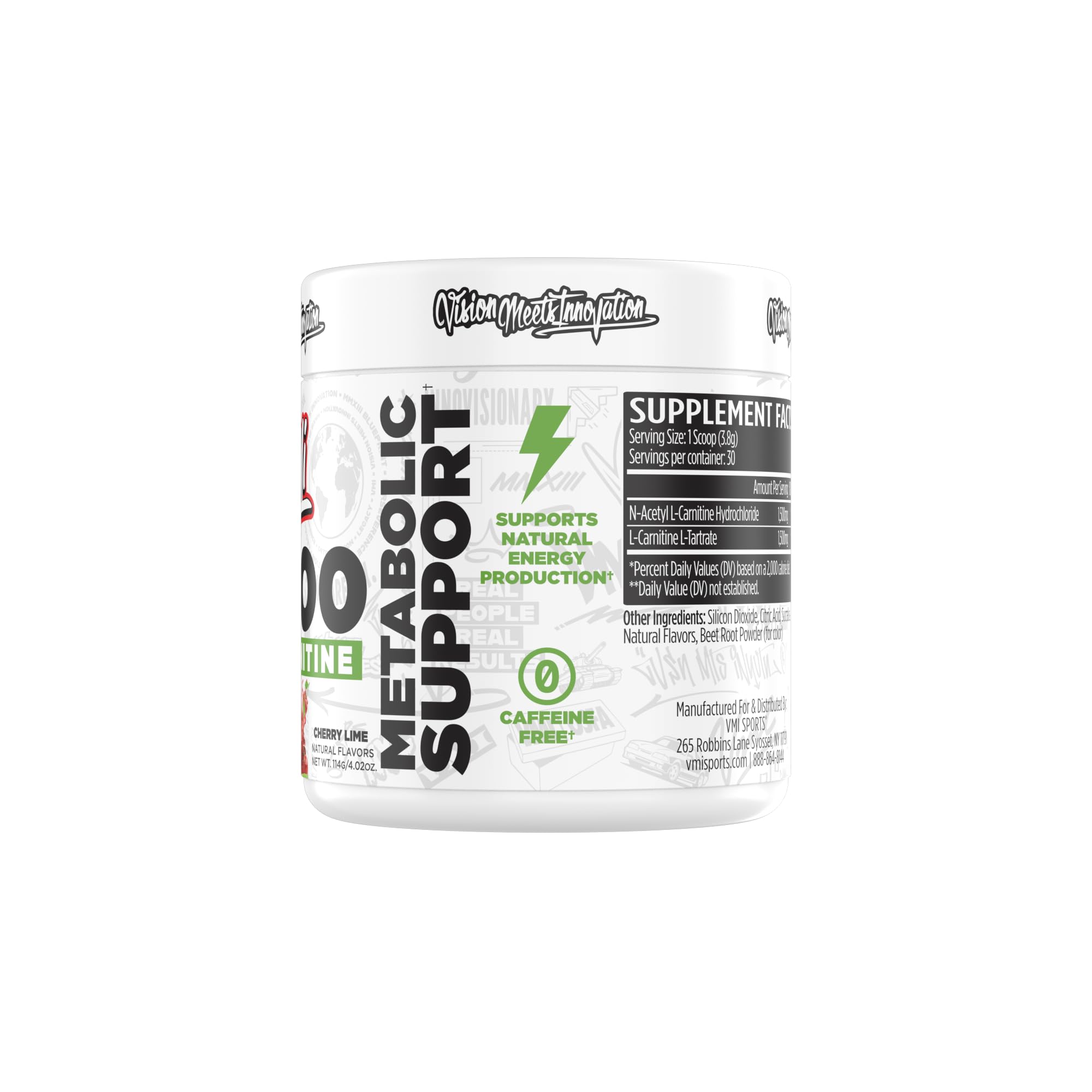VMI Sports L-Carnitine 3000 Powder - 3000 mg L-Carnitine, Cherry Lime, 30 Servings
