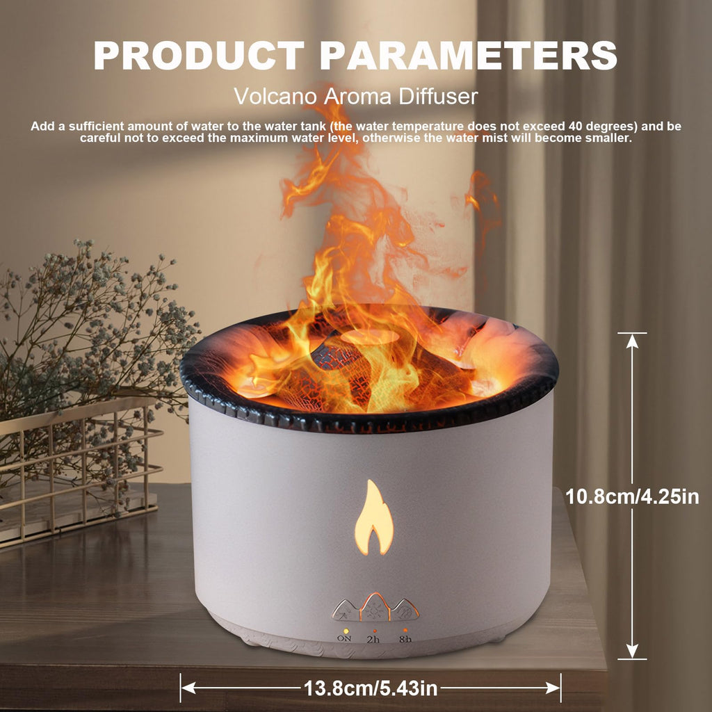 Volcano Flame Diffuser & Humidifier 300ml Ultrasonic 2-in-1 with Timer