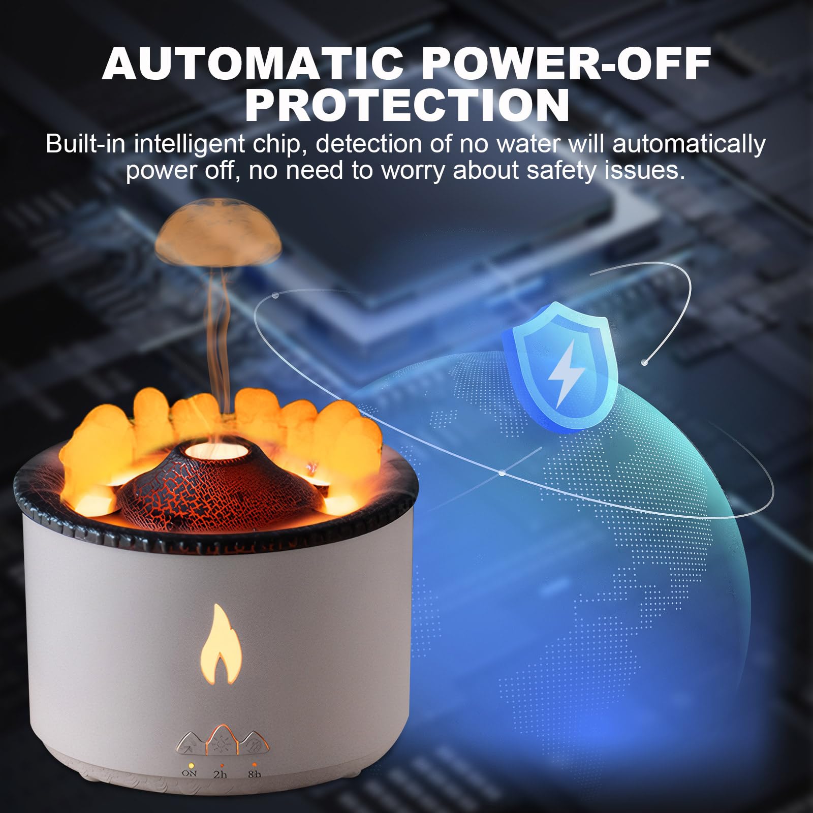 Volcano Flame Diffuser & Humidifier 300ml Ultrasonic 2-in-1 with Timer