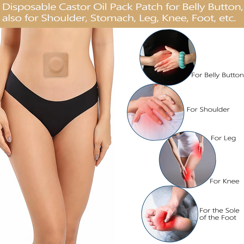 VonTeok 12Pcs Hypoallergenic Castor Oil Pack Wrap – Belly Button, 3.2 x 3.2 in, Disposable & Self-Adhesive