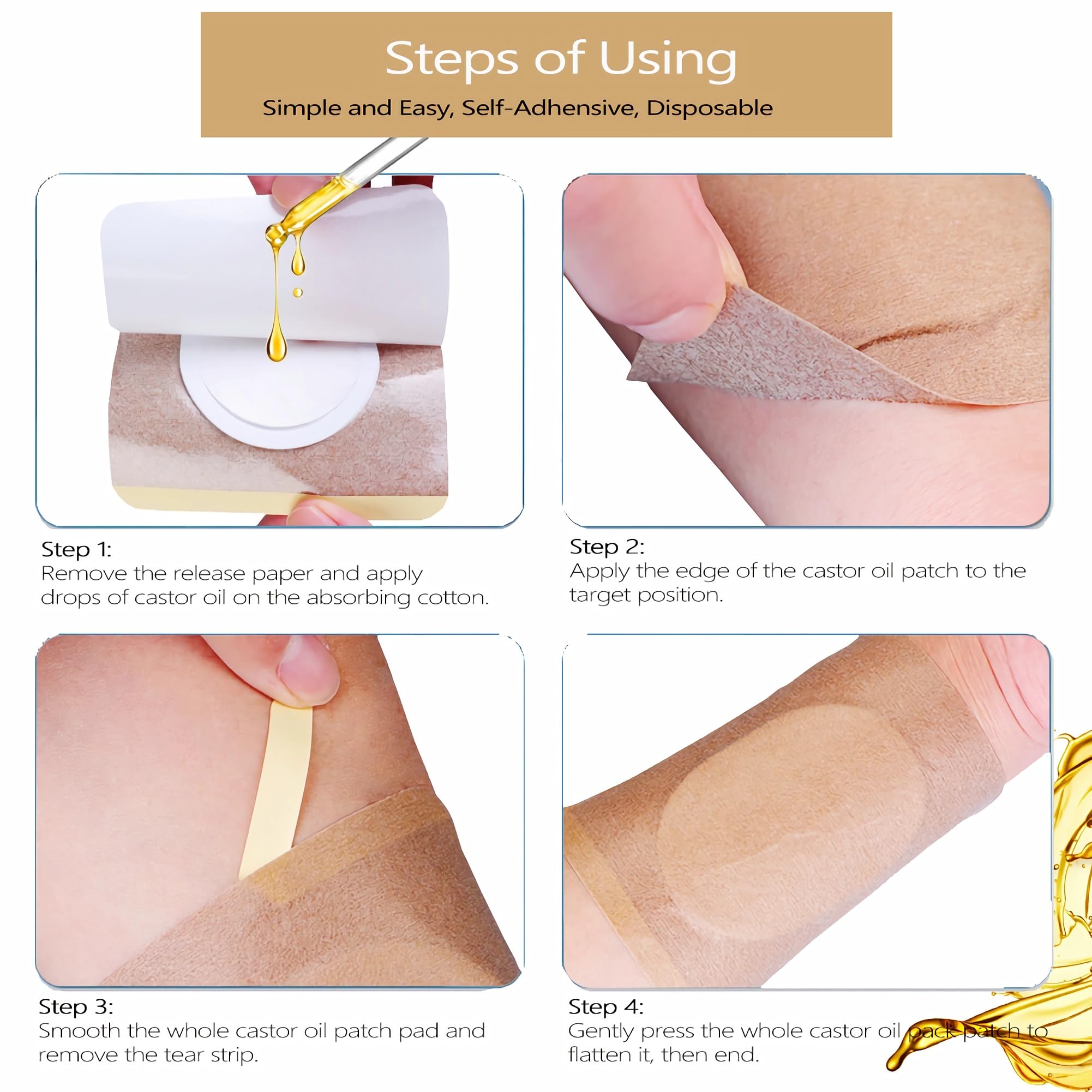 VonTeok 12Pcs Hypoallergenic Castor Oil Pack Wrap – Belly Button, 3.2 x 3.2 in, Disposable & Self-Adhesive
