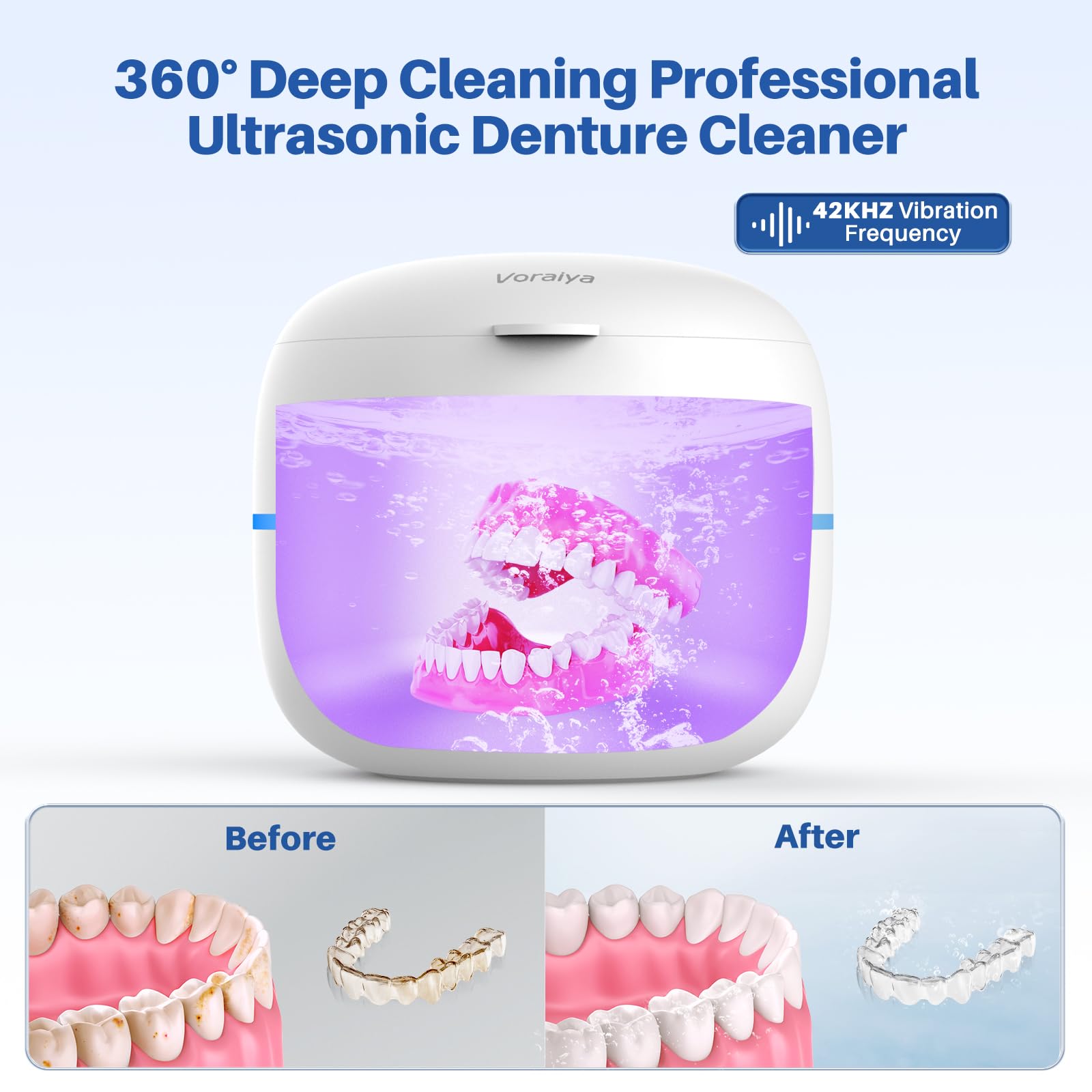 Voraiya Ultrasonic Retainer Cleaner – Dentures, Retainers, Jewelry, 2 Modes