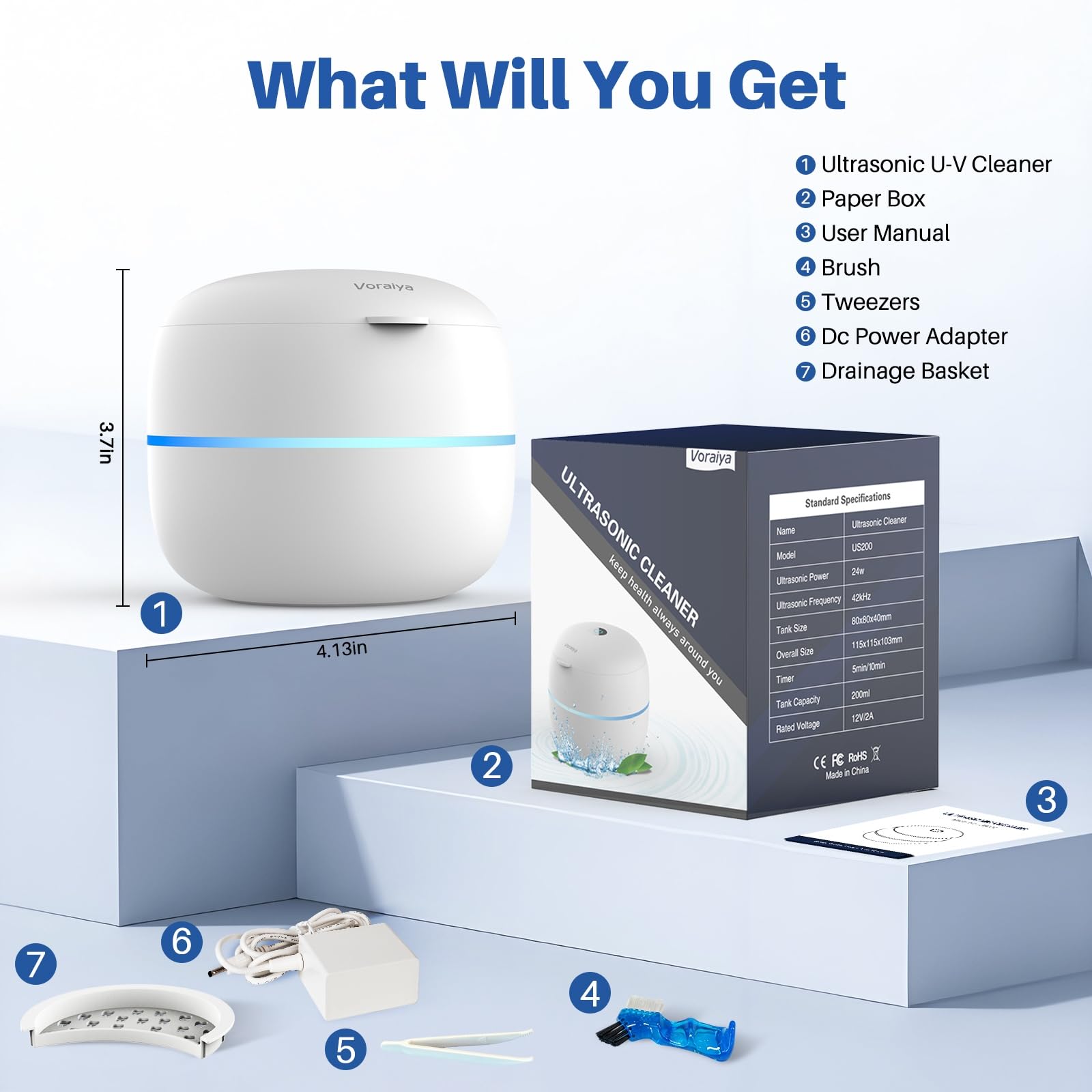 Voraiya Ultrasonic Retainer Cleaner – Dentures, Retainers, Jewelry, 2 Modes