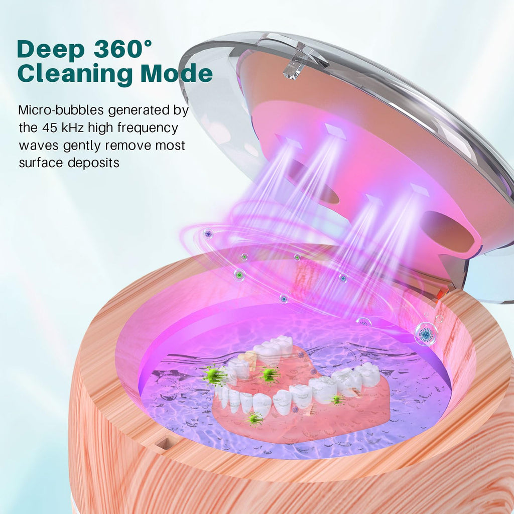 Voraiya Ultrasonic Retainer Cleaner – 360° UV Cleaning, 45kHz Denture & Mouth Guard Cleaner