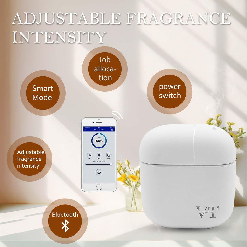 VT VERYSCENT TECH Waterless Diffuser – 3000 Sq Ft Coverage, Bluetooth App, 2 oz Oil, White