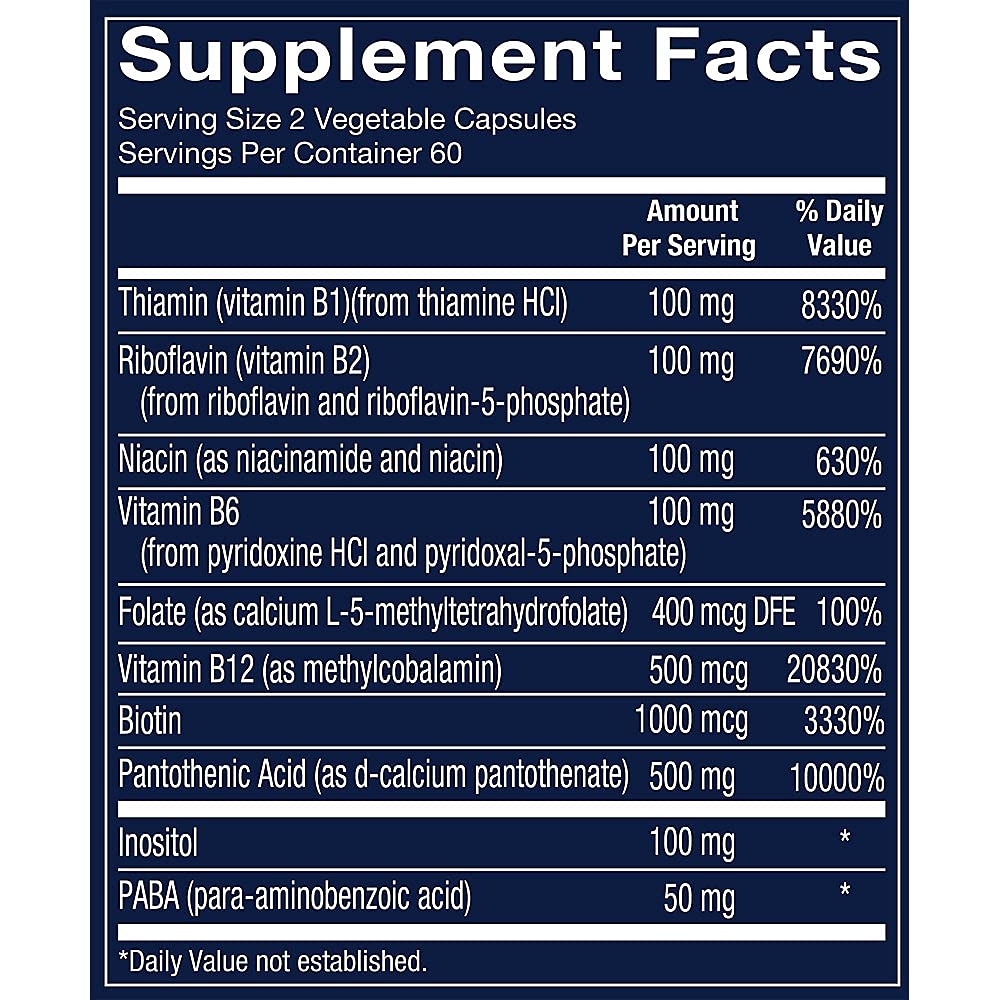 Vthrive Bioactive B-Complex – Vitamin B + Active Coenzymes for Energy Production (120 Vegetable Capsules)