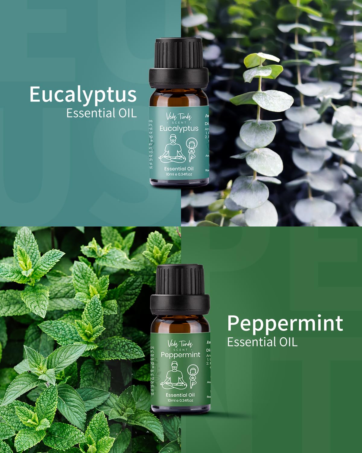 VTS Essential Oils Set (6x10ml) - Lavender, Peppermint, Eucalyptus, Tea Tree, Geranium, Rosemary