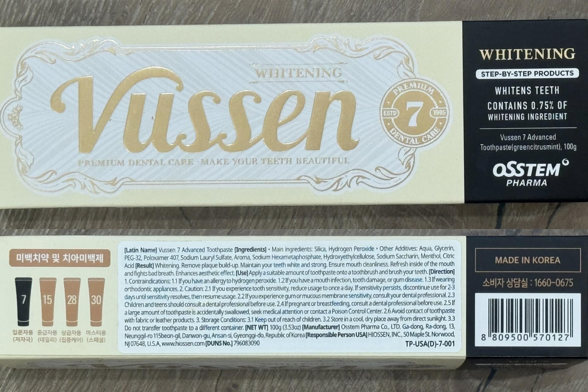Vussen 7 Whitening Toothpaste 3.5oz | Fluoride-Free, Enamel Safe, Green Citrus Mint