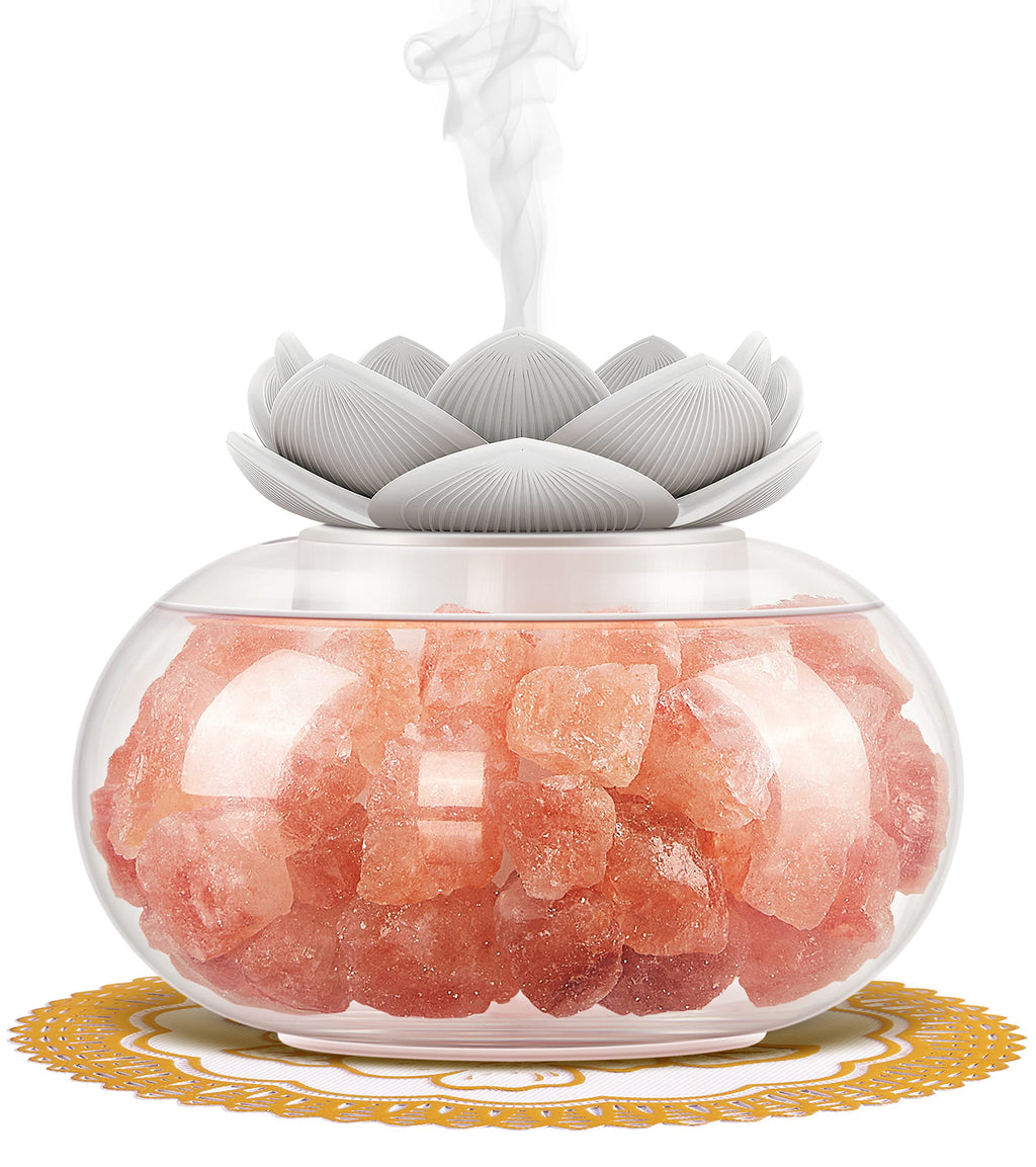 Essential Oil Diffuser with Himalayan Salt Lamp – Vyaime Pink Crystal Lotus LED Night Light (V1103) with Auto Shut-Off