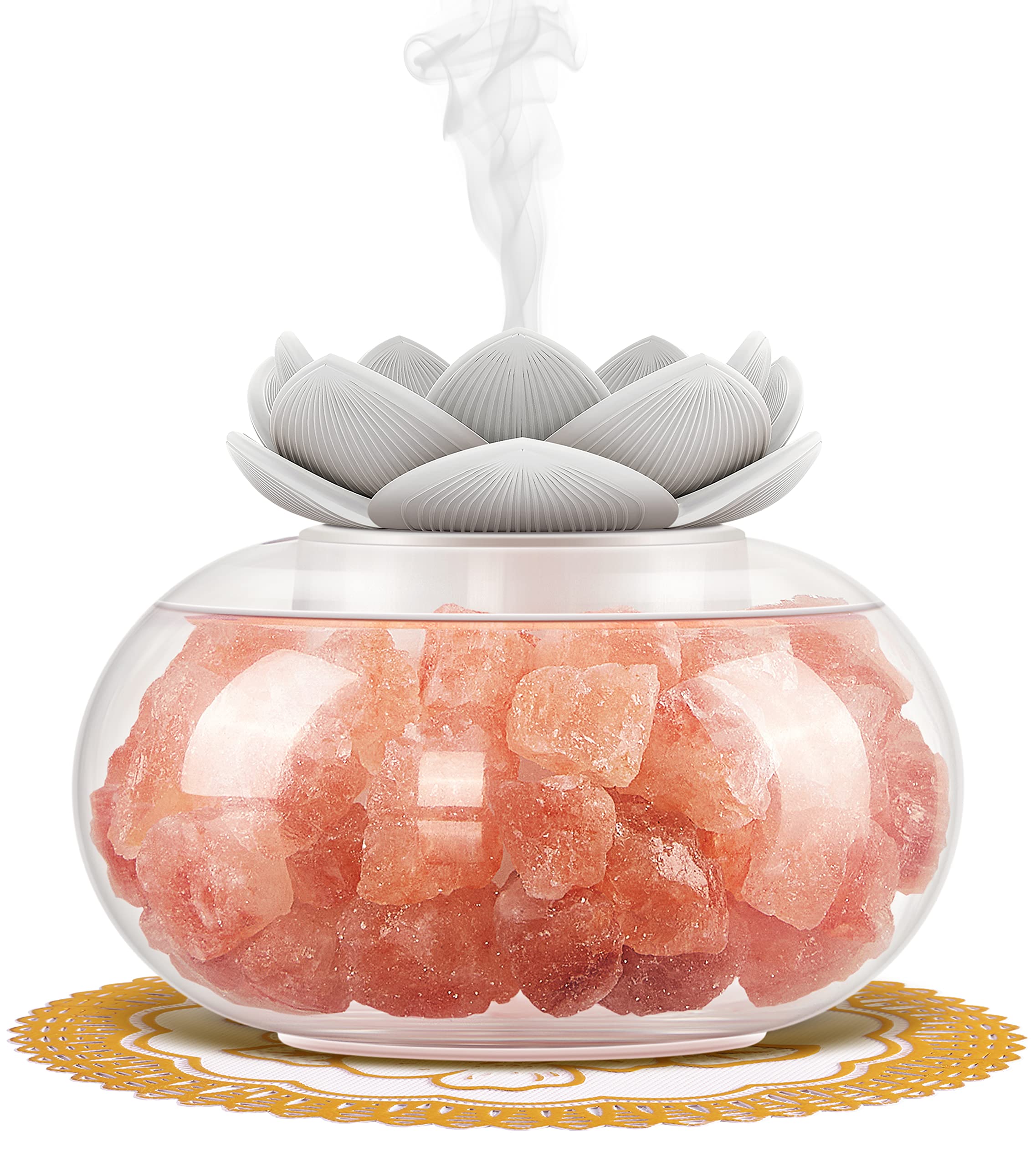 Essential Oil Diffuser with Himalayan Salt Lamp – Vyaime Pink Crystal Lotus LED Night Light (V1103) with Auto Shut-Off
