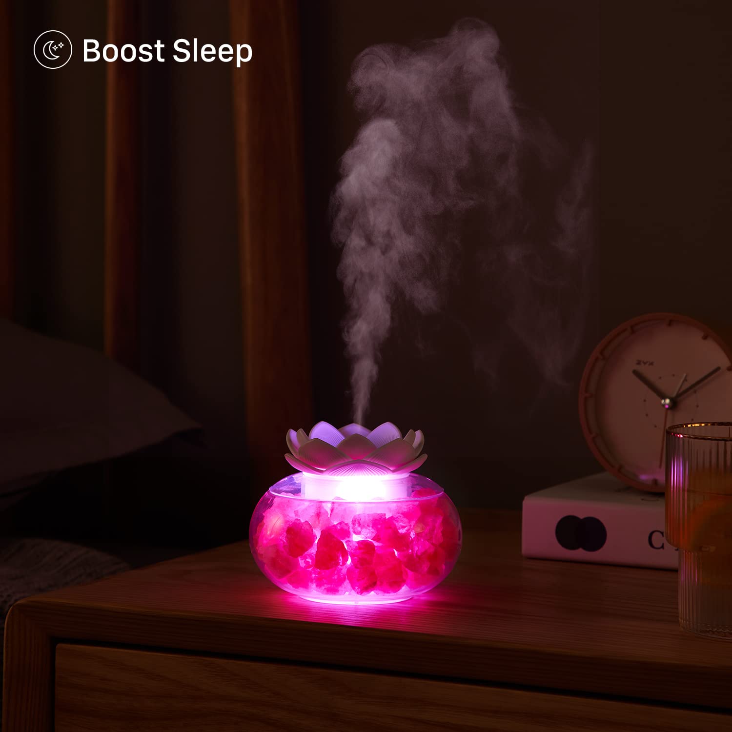 Essential Oil Diffuser with Himalayan Salt Lamp – Vyaime Pink Crystal Lotus LED Night Light (V1103) with Auto Shut-Off