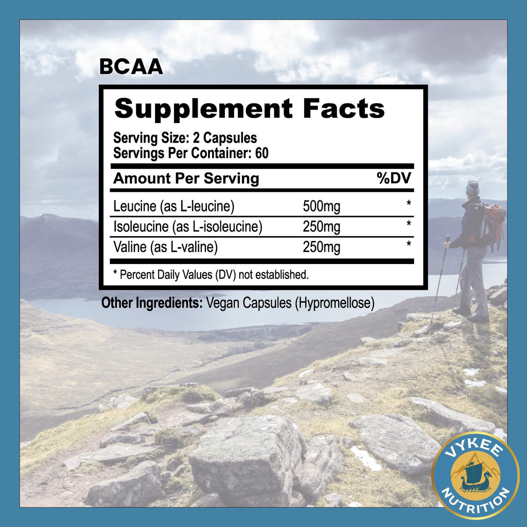 Vykee Nutrition BCAA Capsules – 1000mg BCAAs (2:1:1) | Vegan, Non-GMO | 120 Capsules
