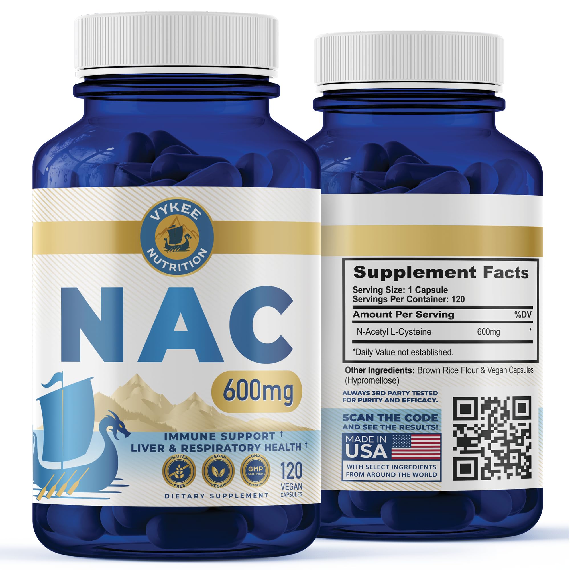 Vykee NAC Capsules – 600mg N-Acetyl L-Cysteine | Vegan, Non-GMO | Liver Health & Immunity | 120 Capsules