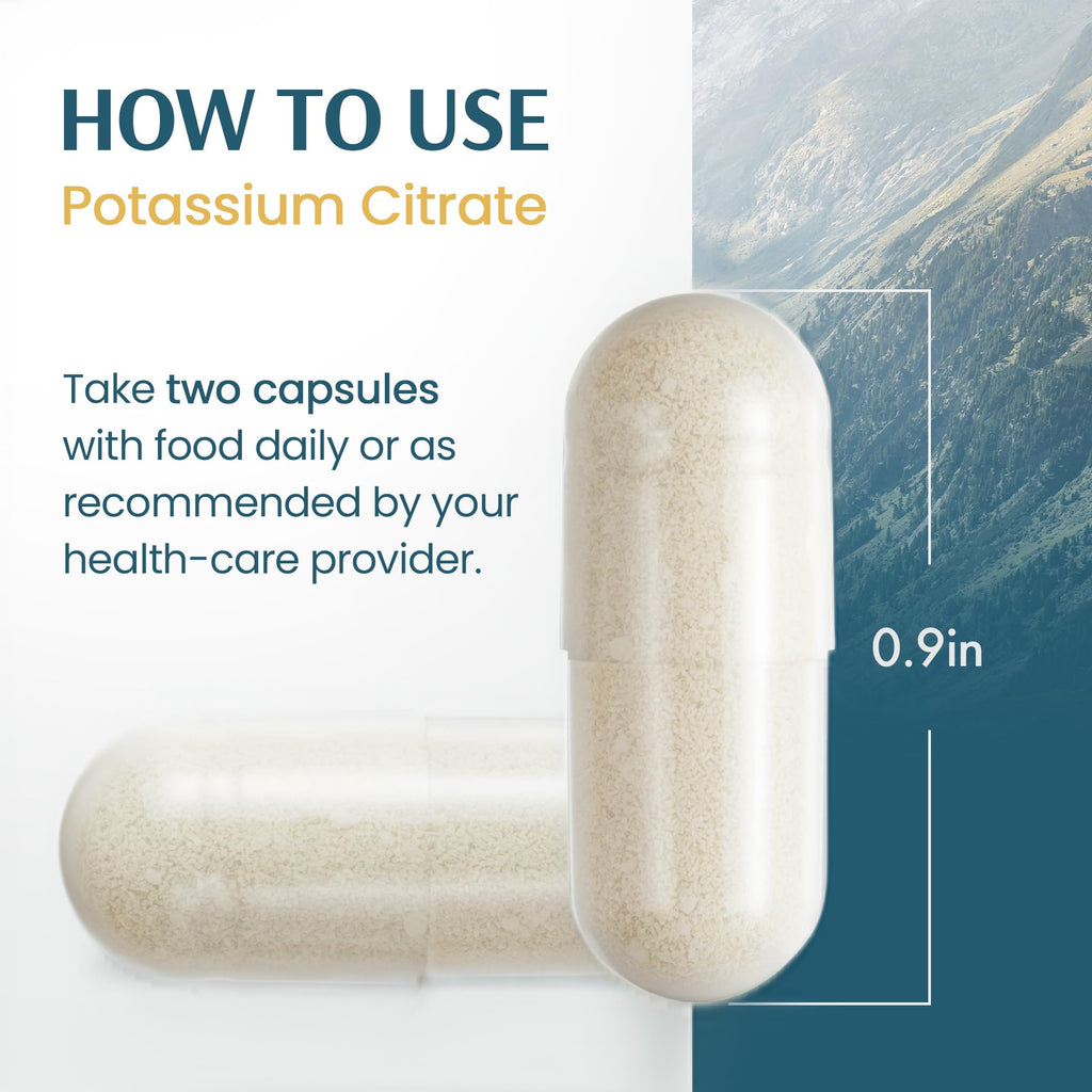 Vykee Nutrition Potassium Citrate Capsules - 500 mg, 120 Count | Vegan, Non-GMO, Gluten Free