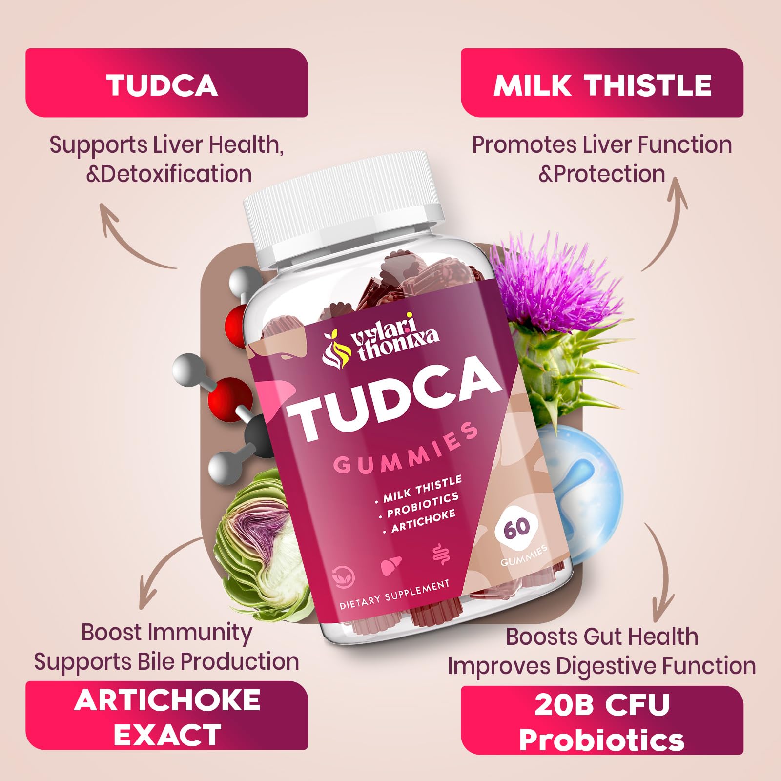 Vylarithonixa Premium TUDCA Gummy Supplement 2000mg - Vegan, 60 Servings
