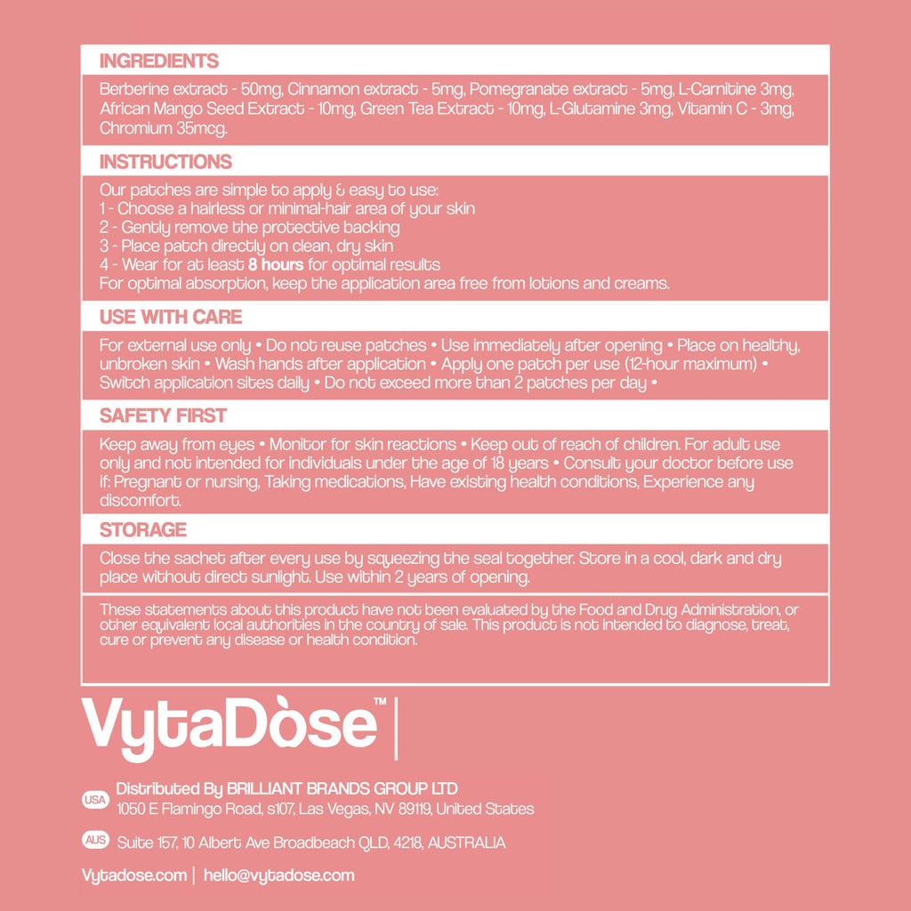 Vytadose GLP1 Patches | 10x Stronger Formula | 12 Hour Extended Hunger Support | Berberine, Pomegranate, Green Tea, L-Glutamine | New & Improved Kind of GLP-1 Patches | 60 Count