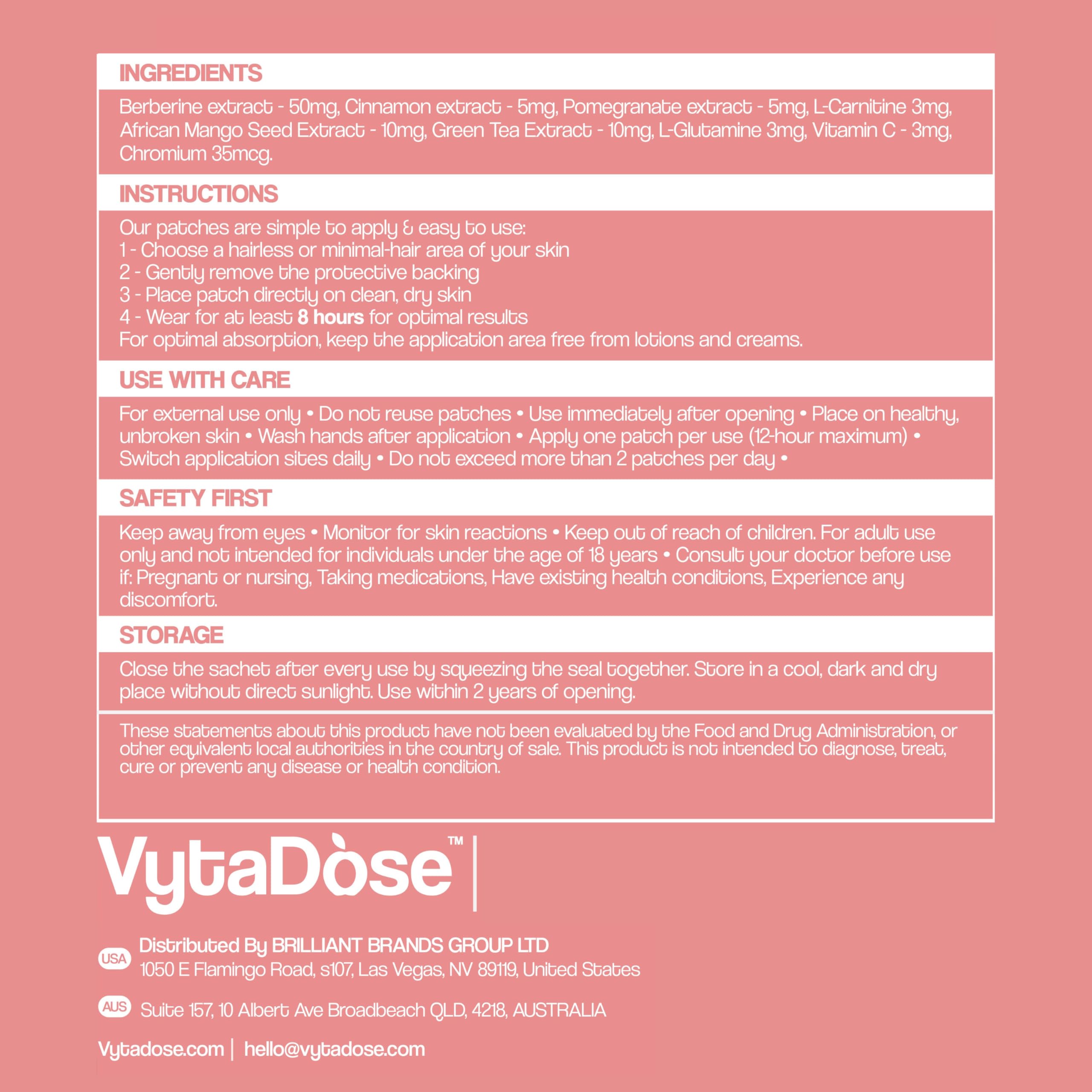 Vytadose GLP1 Patches | 10x Stronger Formula | 12 Hour Extended Hunger Support | Berberine, Pomegranate, Green Tea, L-Glutamine | New & Improved Kind of GLP-1 Patches | 60 Count