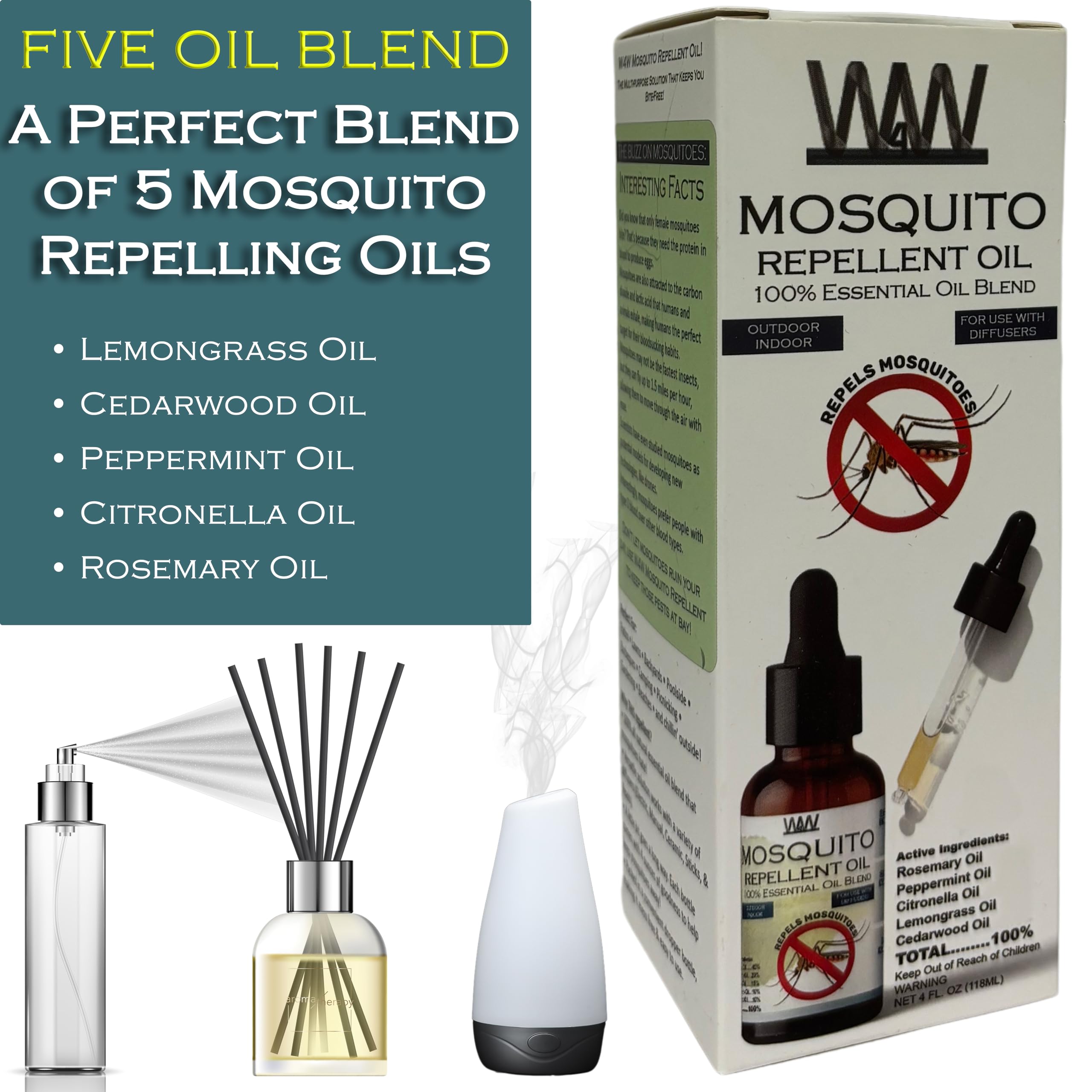 W4W Mosquito Oil – 100% Essential Oil Blend (4 oz) for Diffusers & Sprays