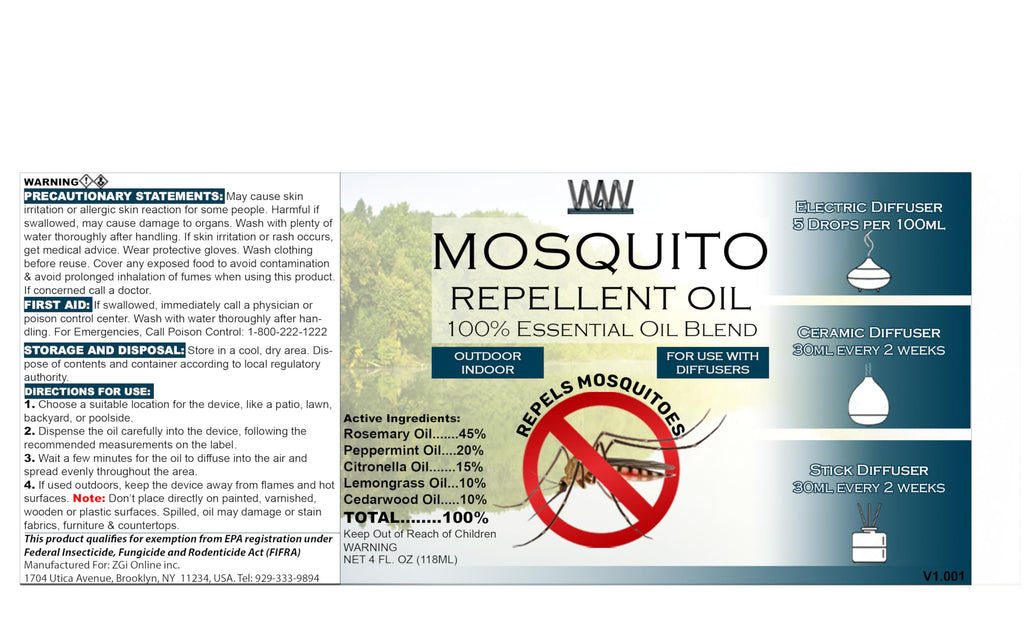 W4W Mosquito Oil – 100% Essential Oil Blend (4 oz) for Diffusers & Sprays