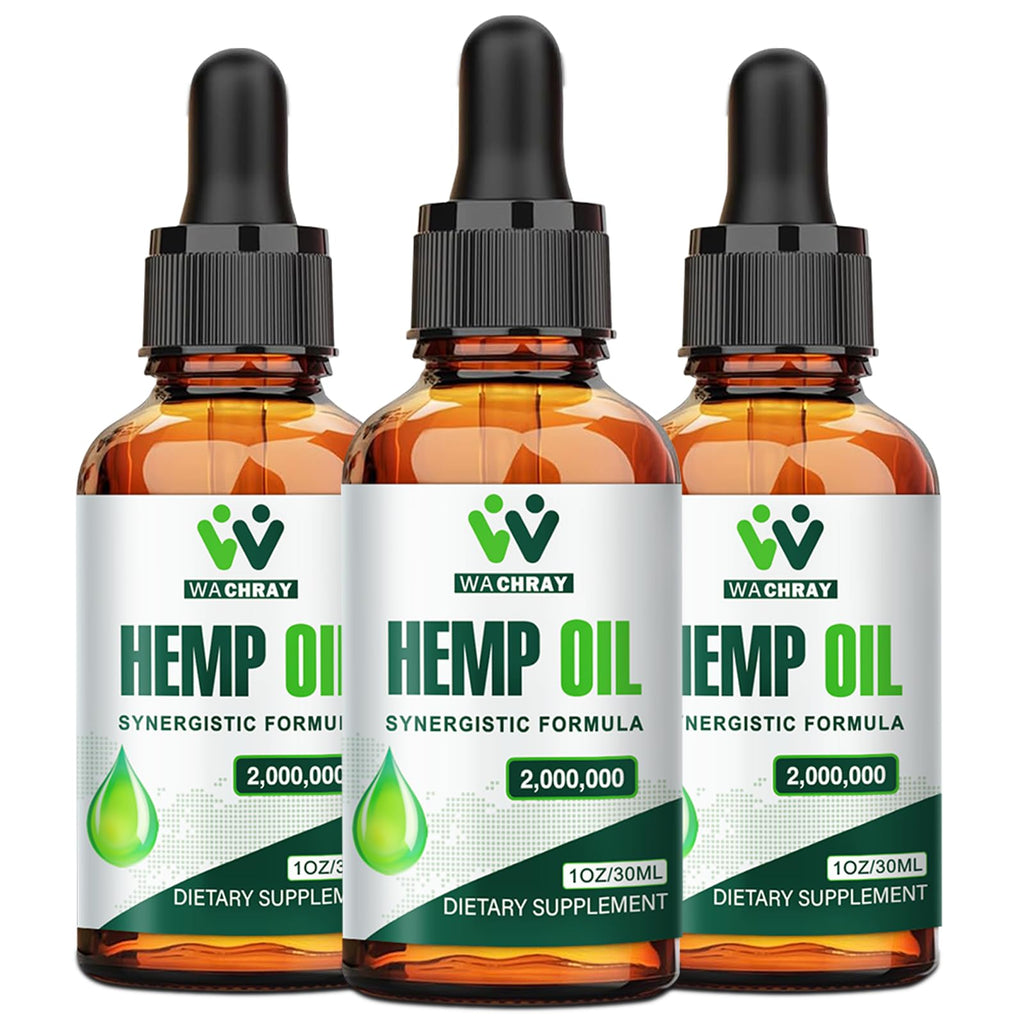 (3 Pack) Hemp Oil Drops – Pain Relief, Skin & Anxiety | 2,000,000 Max Strength, CO2 Extraction, Organic, Vegan