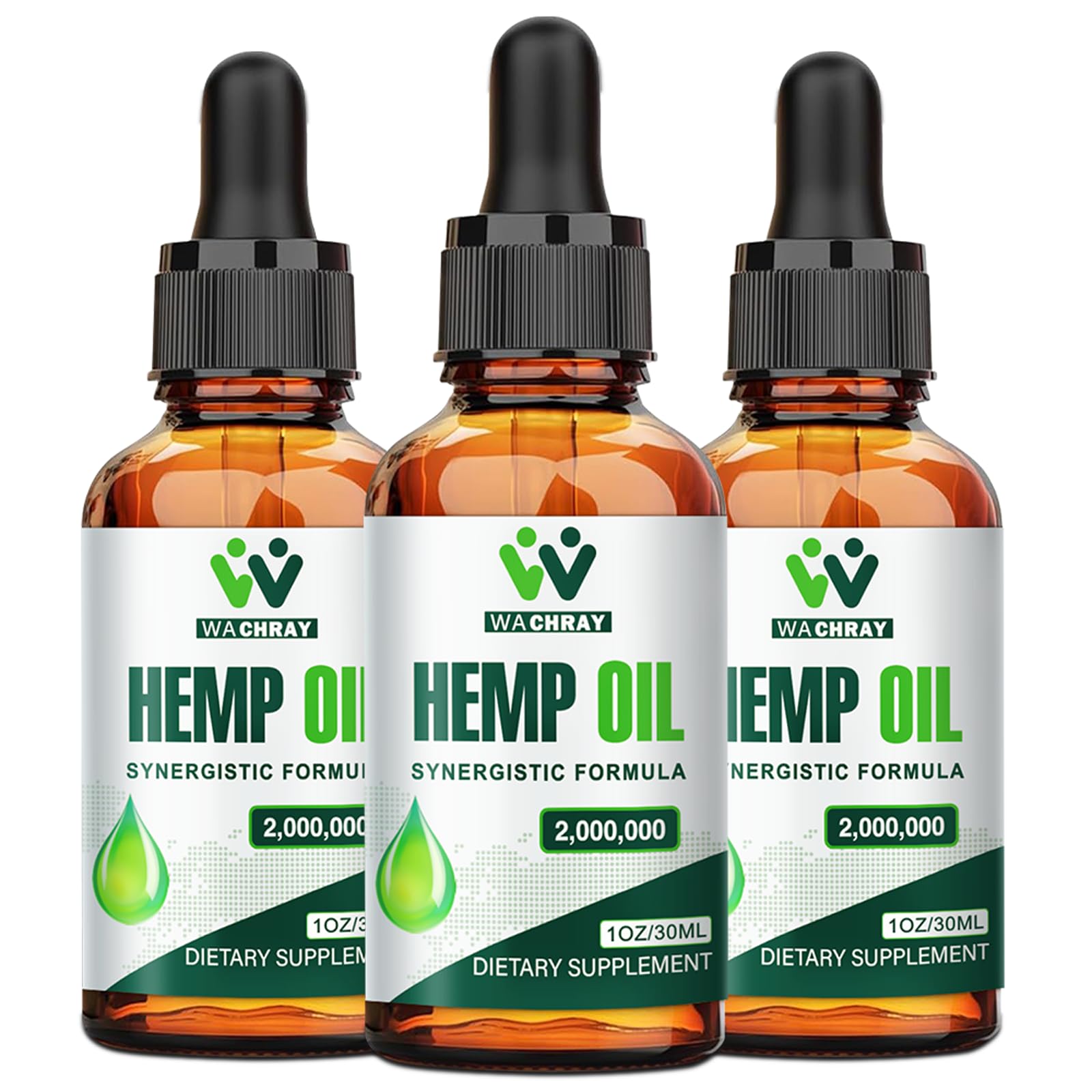 (3 Pack) Hemp Oil Drops – Pain Relief, Skin & Anxiety | 2,000,000 Max Strength, CO2 Extraction, Organic, Vegan