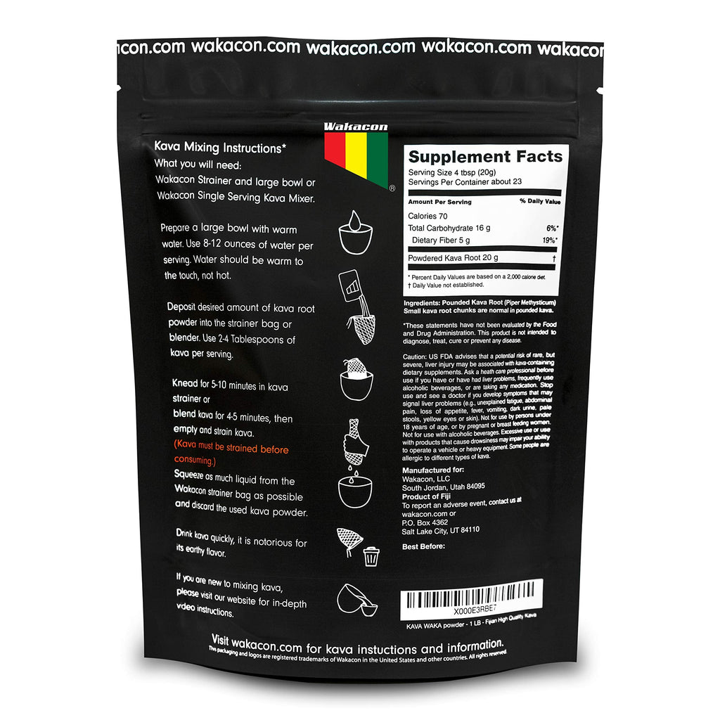 Wakacon Kava Waka Powder – Authentic Noble Kava Root from Fiji – 16 oz