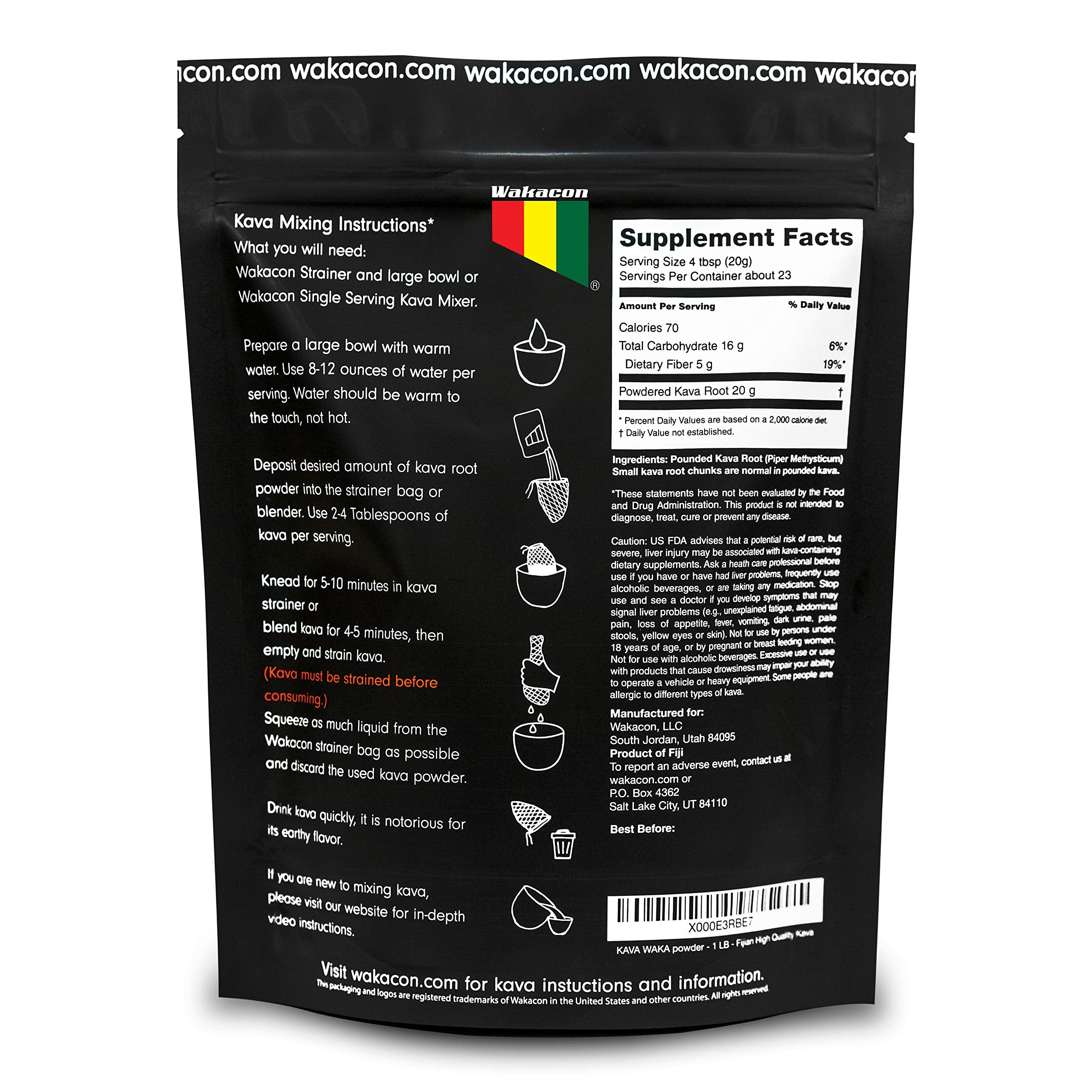Wakacon Kava Waka Powder – Authentic Noble Kava Root from Fiji – 16 oz
