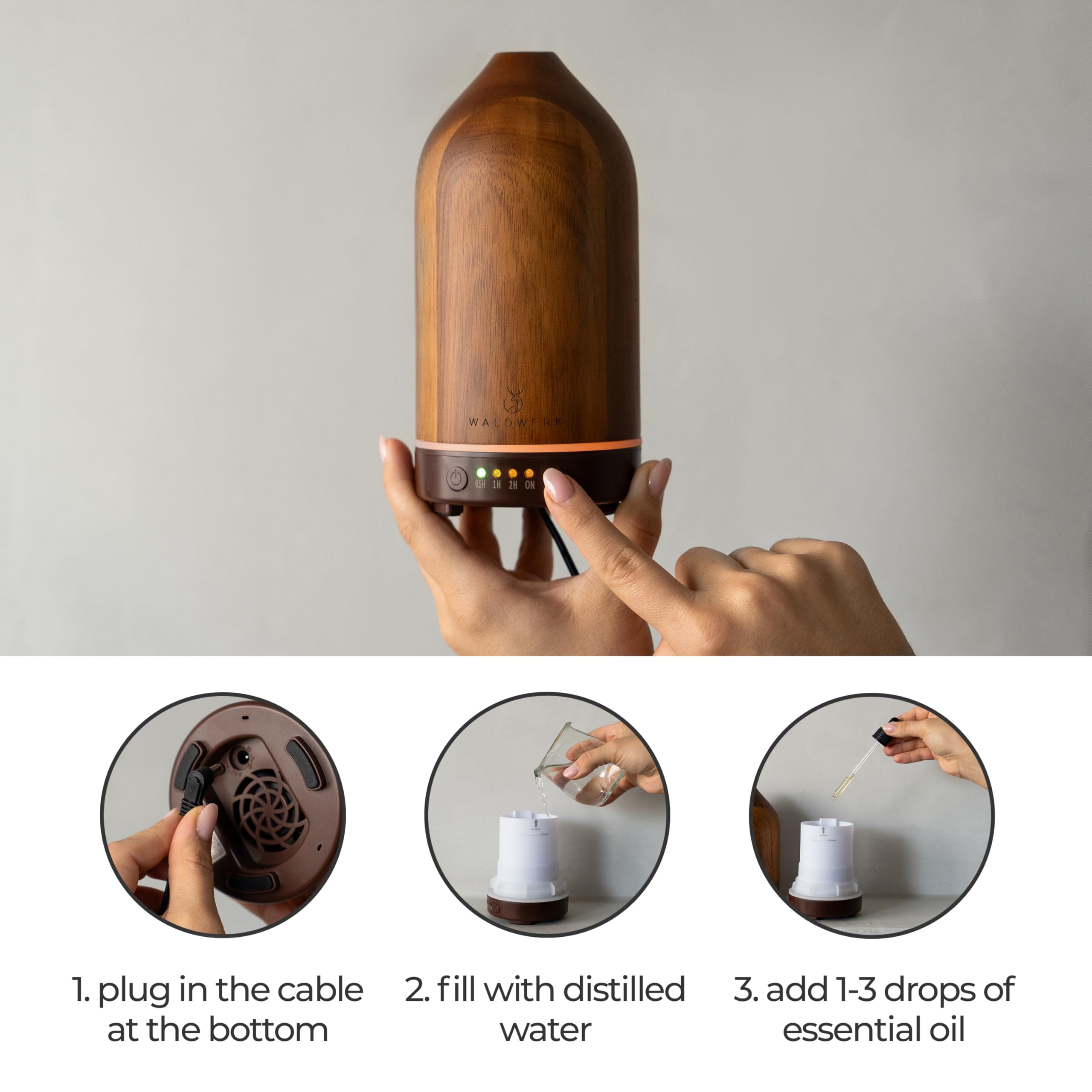 WALDWERK 100ml Acacia Wood Diffuser | Premium Aromatherapy Oil Diffuser for Home