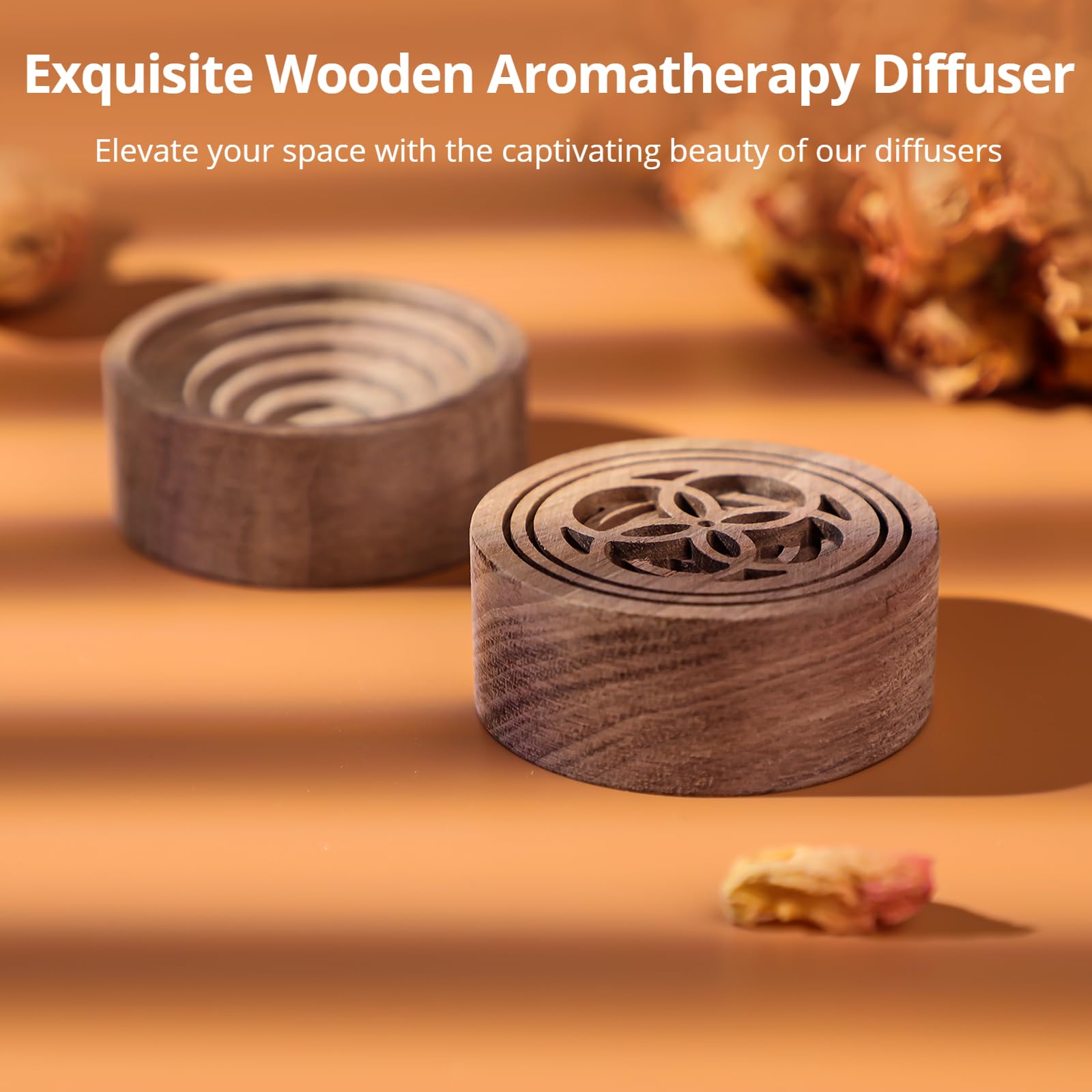 2 Pcs Walnut Wood Essential Oil Diffuser – Round Aromatherapy Diffuser