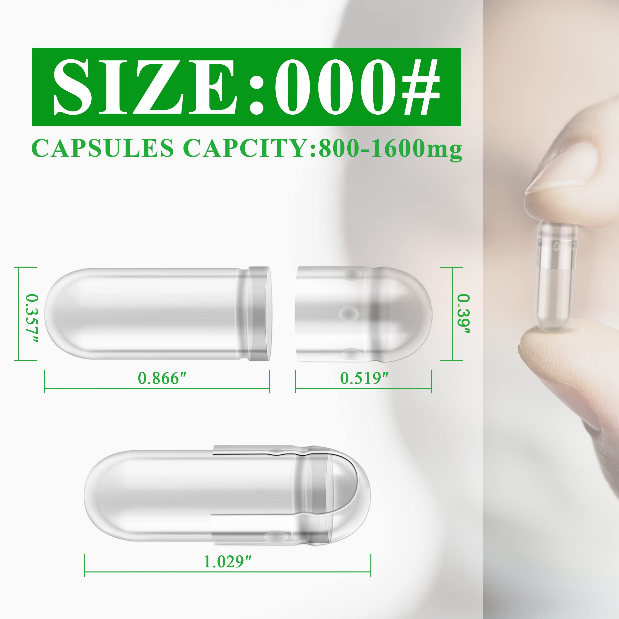 Wananfu Size 000 Vegetarian Empty Capsules (1000 Count) Bundle with Micro Spoon