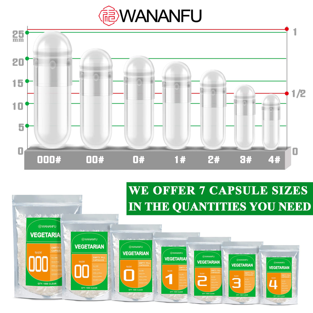 Wananfu Size 00 Vegetarian Empty Capsules Bundle (100 Count) + Micro Lab Spoon