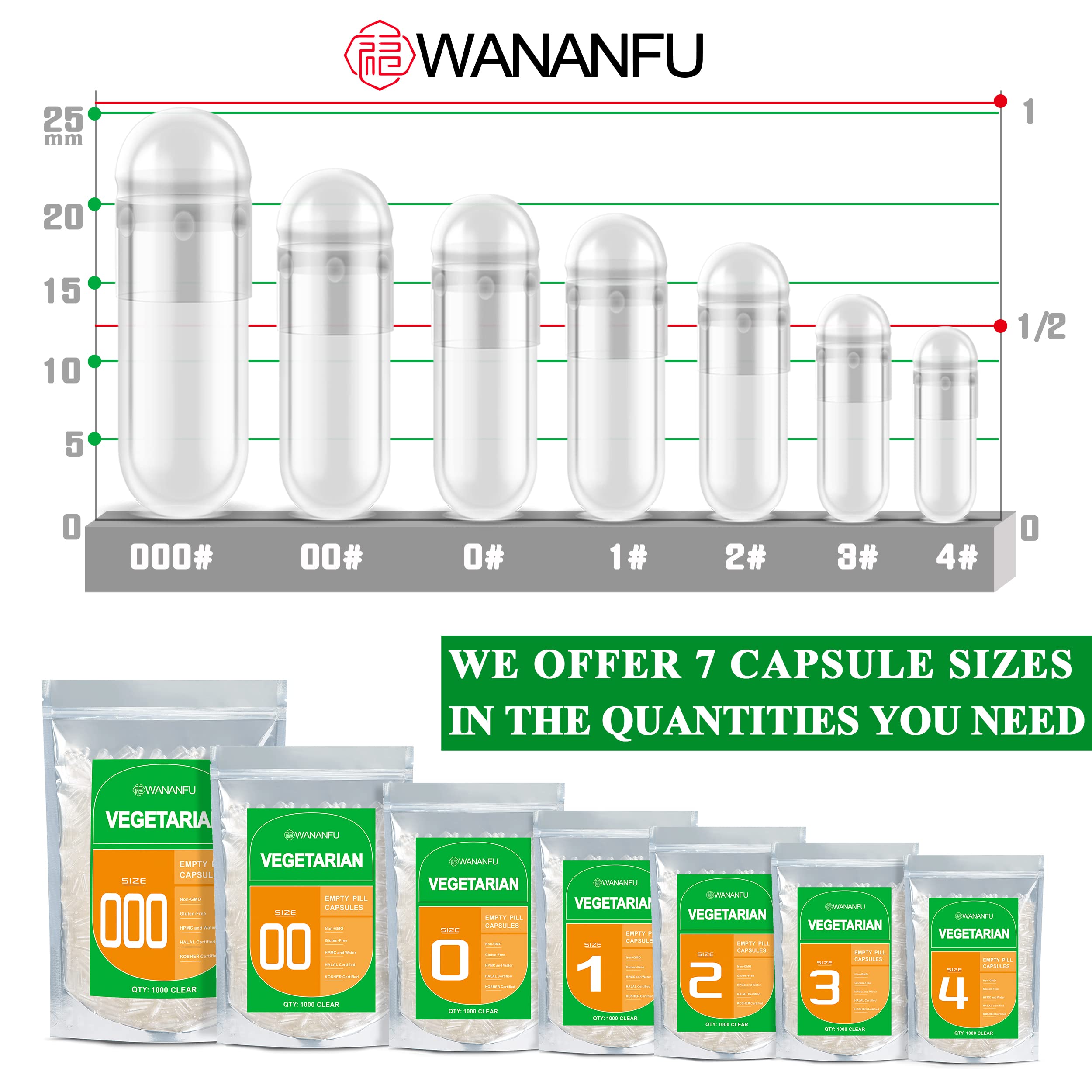 Wananfu Size 00 Vegetarian Empty Capsules Bundle (100 Count) + Micro Lab Spoon