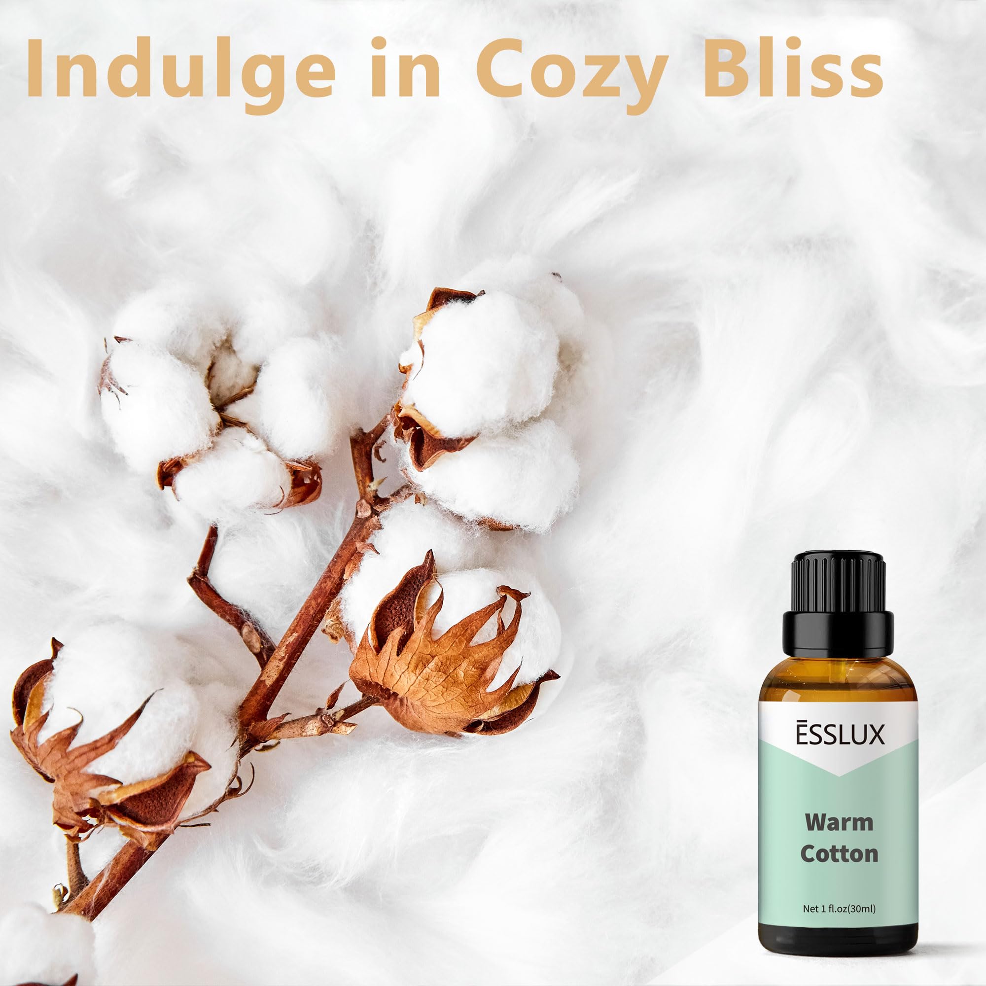 Warm Cotton Fragrance Oil - ESSLUX Aromatherapy Essential Oils for Diffuser, Soap, Candle Making, Massage & Home Fragrance (30 ml)