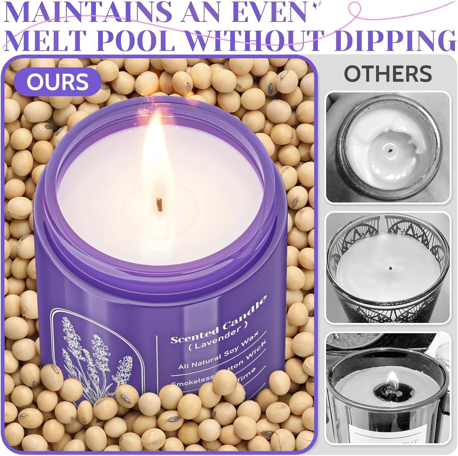 WarmEmbrace Lavender Candles - 4 Pack, 160-Hour Long-Lasting Purple Jars