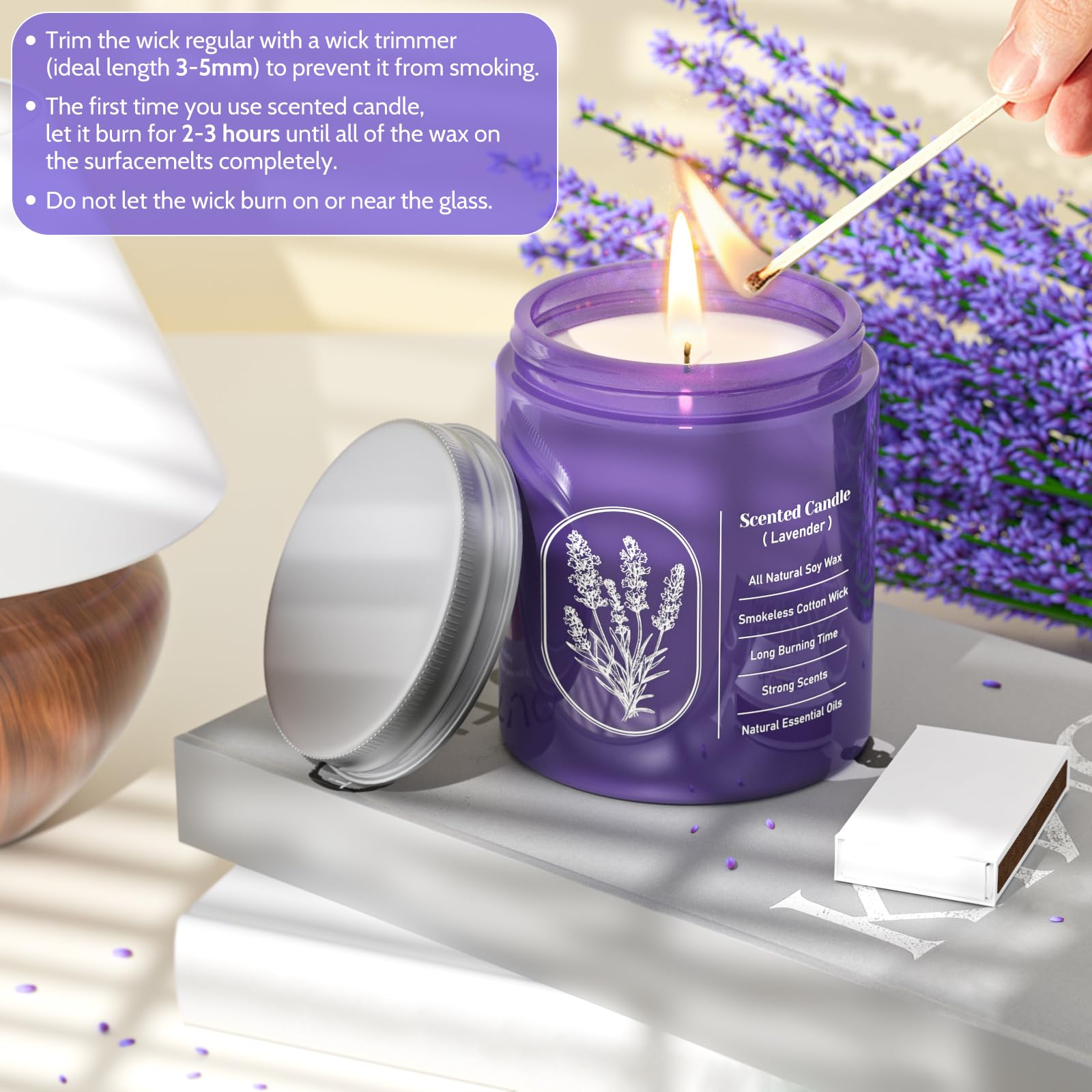 WarmEmbrace Lavender Candles - 4 Pack, 160-Hour Long-Lasting Purple Jars