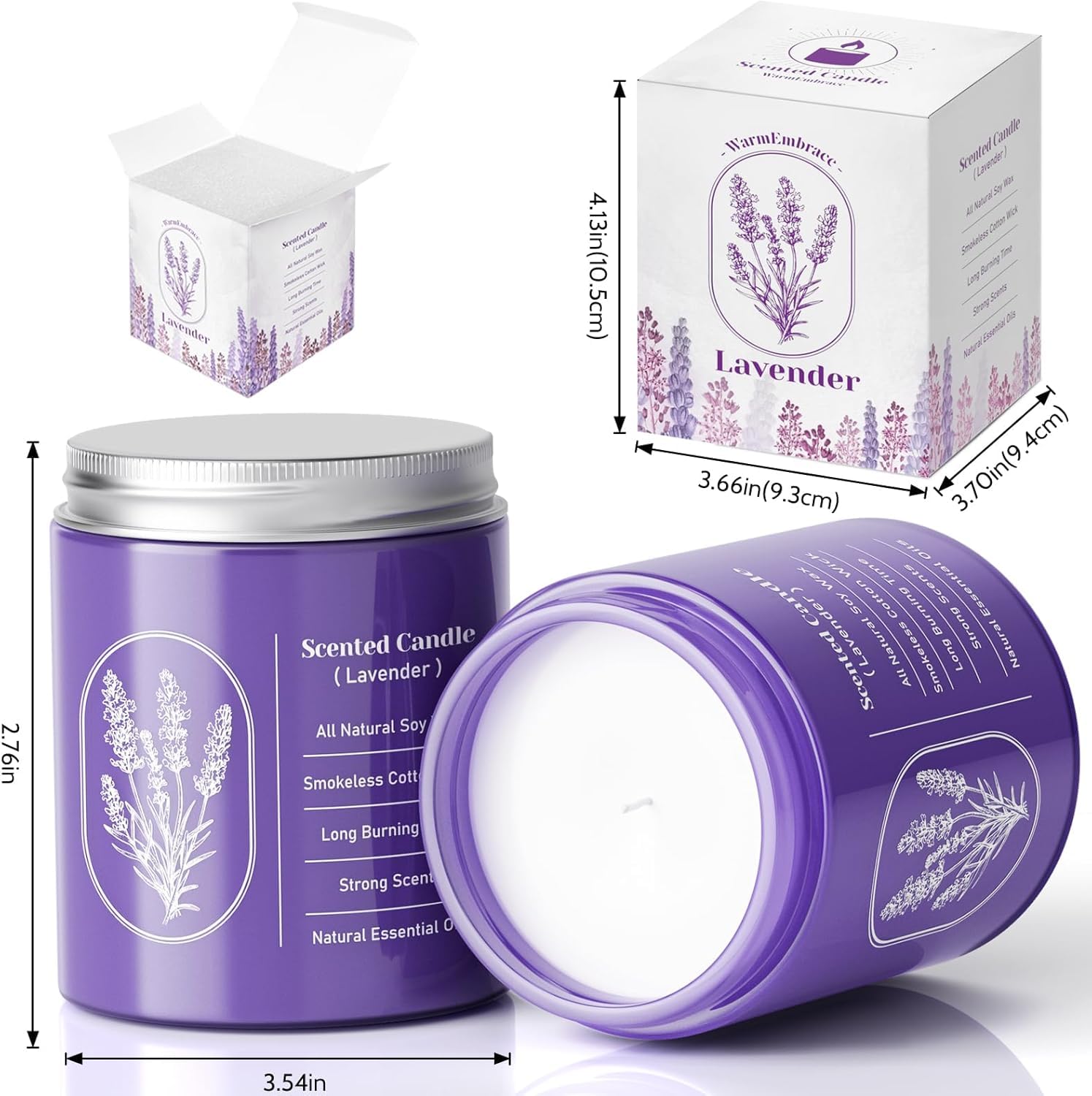 WarmEmbrace Lavender Candles - 4 Pack, 160-Hour Long-Lasting Purple Jars