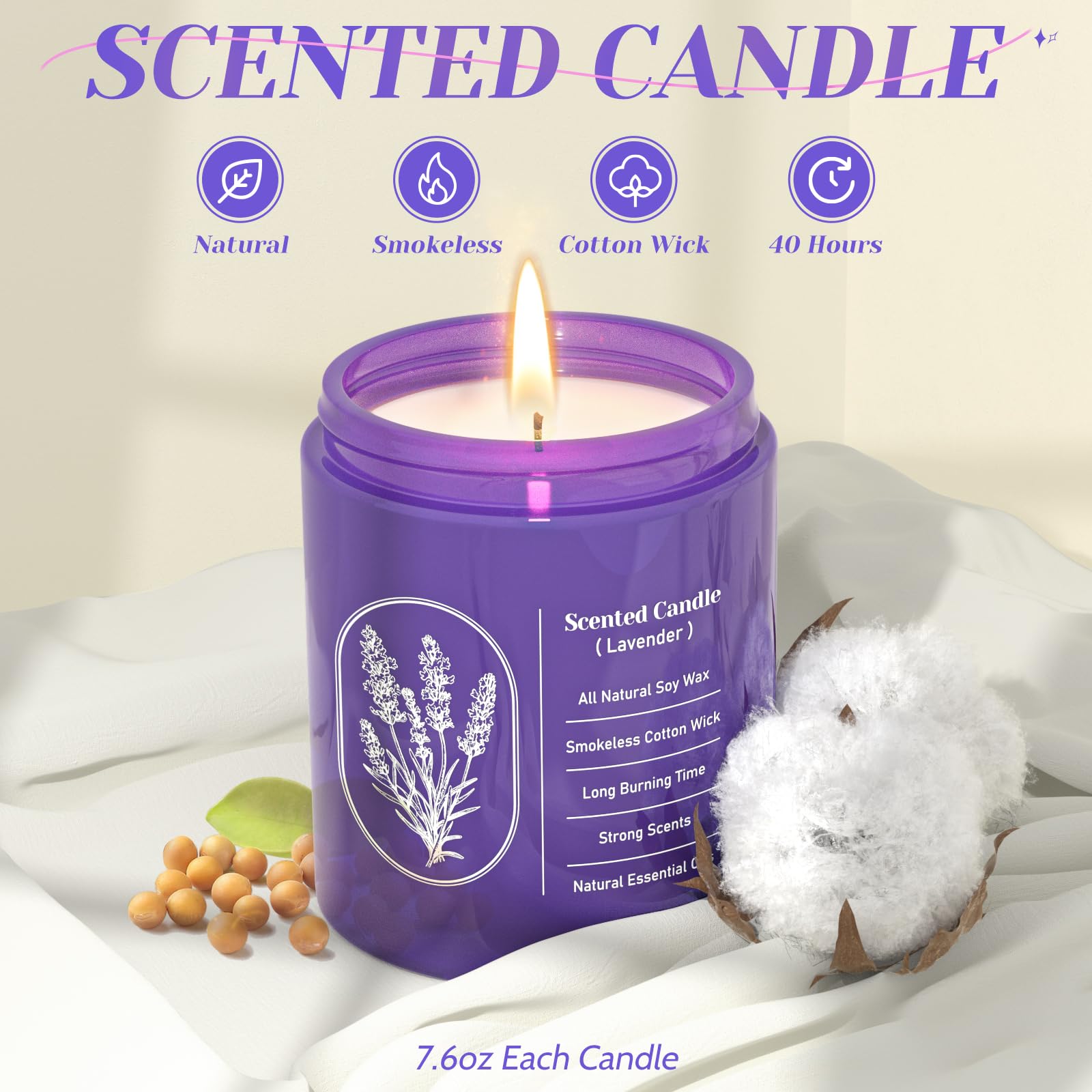 WarmEmbrace Lavender Scented Soy Candle – 7.5 oz, Long-Lasting Home Fragrance, Gifts for Mom & Girlfriend
