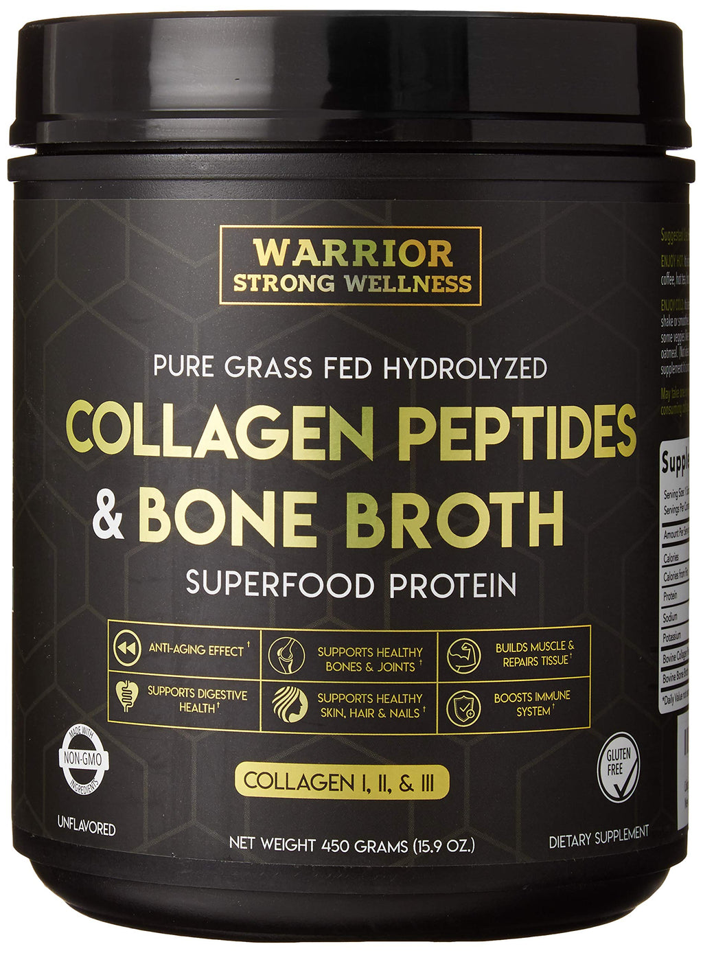 Warrior Strong Wellness Premium Collagen Peptides Bone Broth Powder – Grass-Fed, Unflavored, Keto Friendly