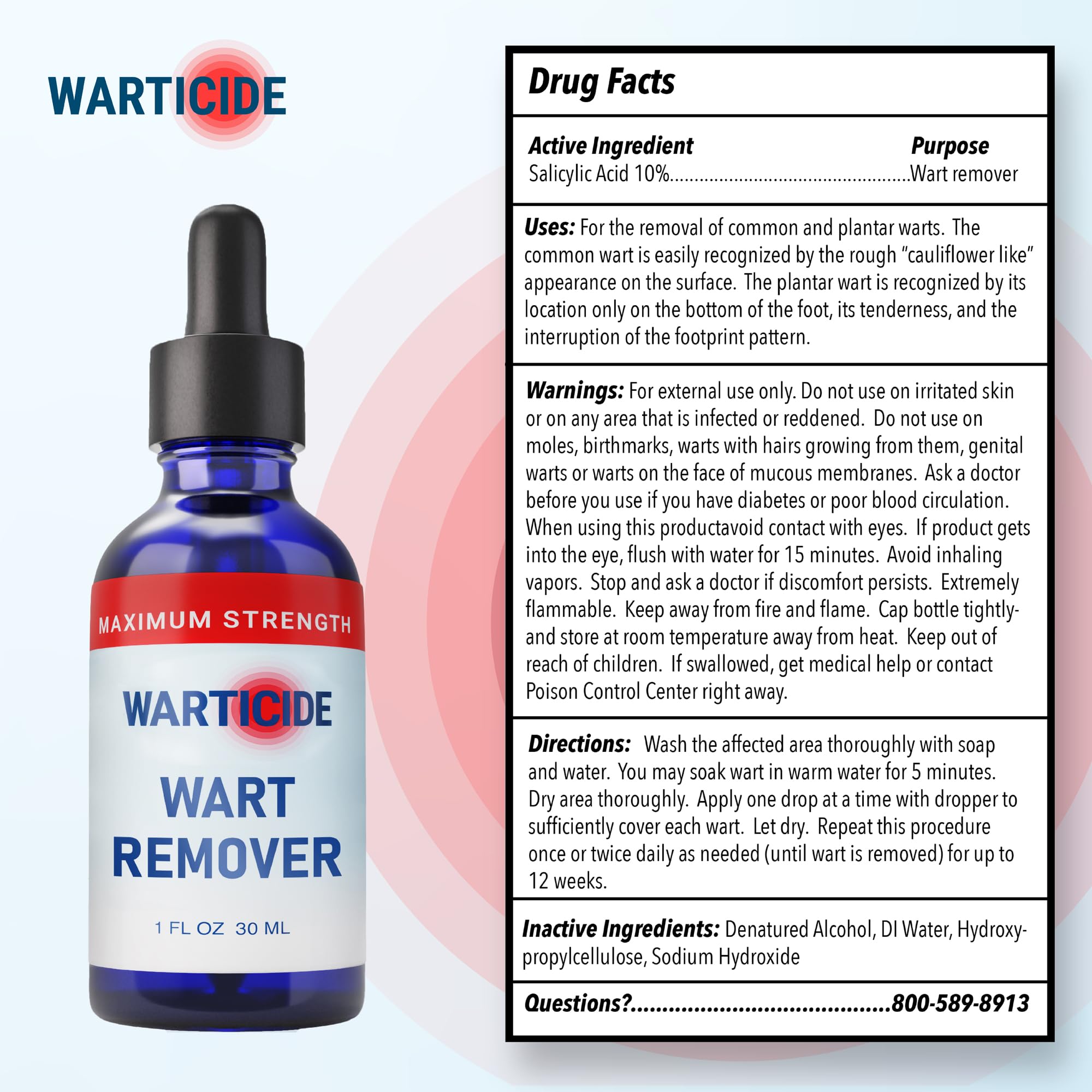 Warticide Liquid Wart Remover – 10% Salicylic Acid with Tea Tree & Cedar Leaf Oil | Made in USA | 1 Fl Oz Dropper