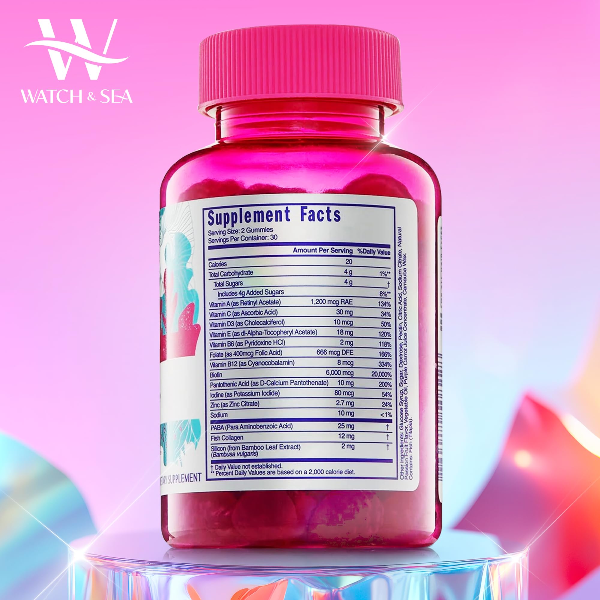 Watch & Sea Flourishing Hair Gummies – Biotin, Marine Collagen, Passion Fruit (60 Gummies)