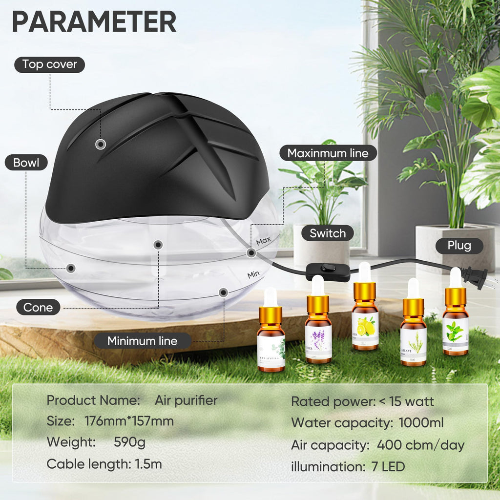 Water Based Aroma Diffuser for Home/Office with LED Night Light - Black