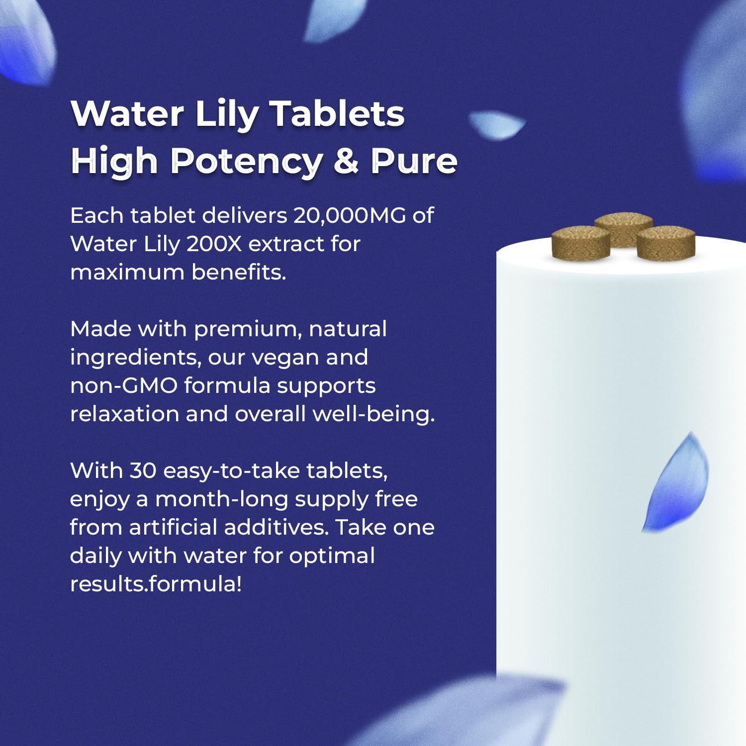 Water Lily 200X Extract Tablets 20,000mg | Relaxation & Sleep | Amazing Botanicals (30 Tablets)